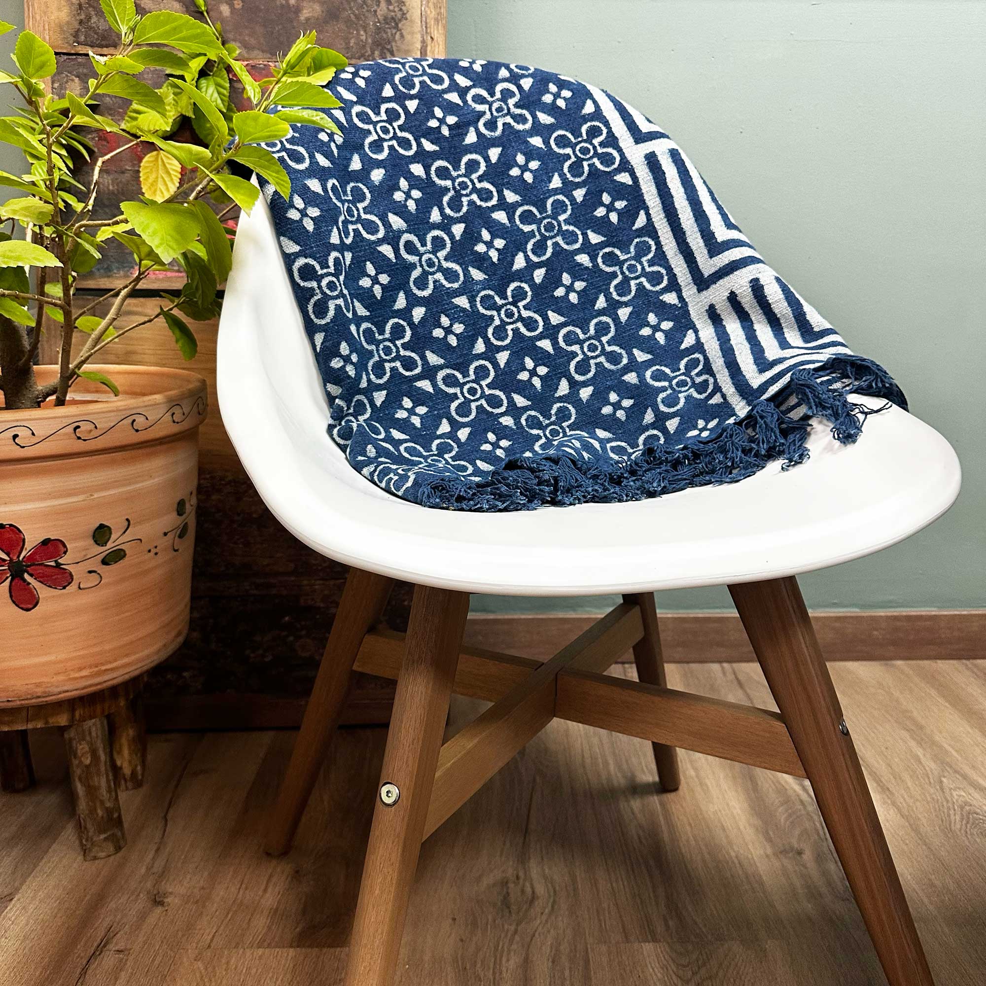 Handmade Indigo Throw - 170x120cm - Kasba Tiles - 1 Piece (HIT-01)