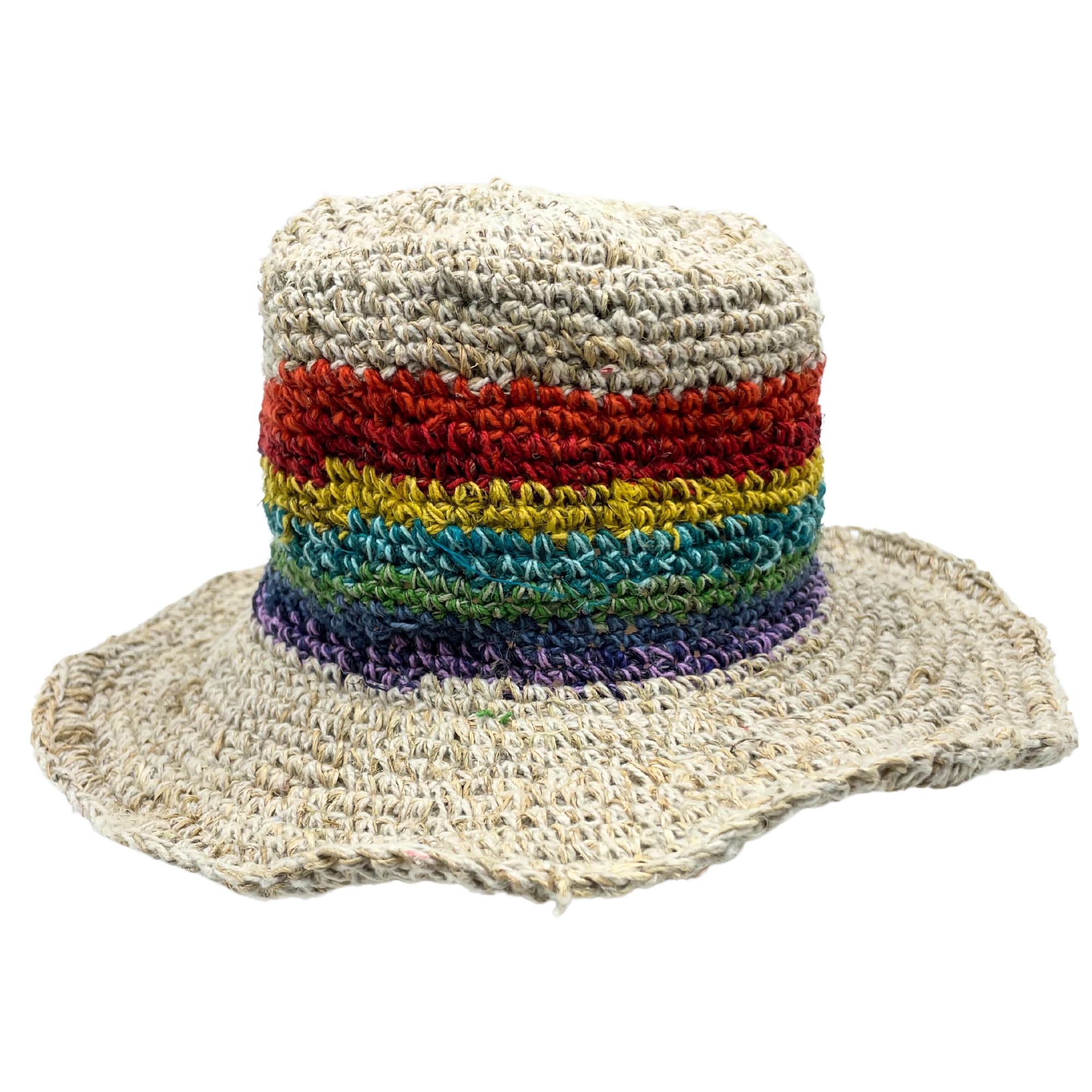 Hand-Knited Hemp & Cotton Boho Festival Hat - Rainbow - 1 Piece (HempH-02)