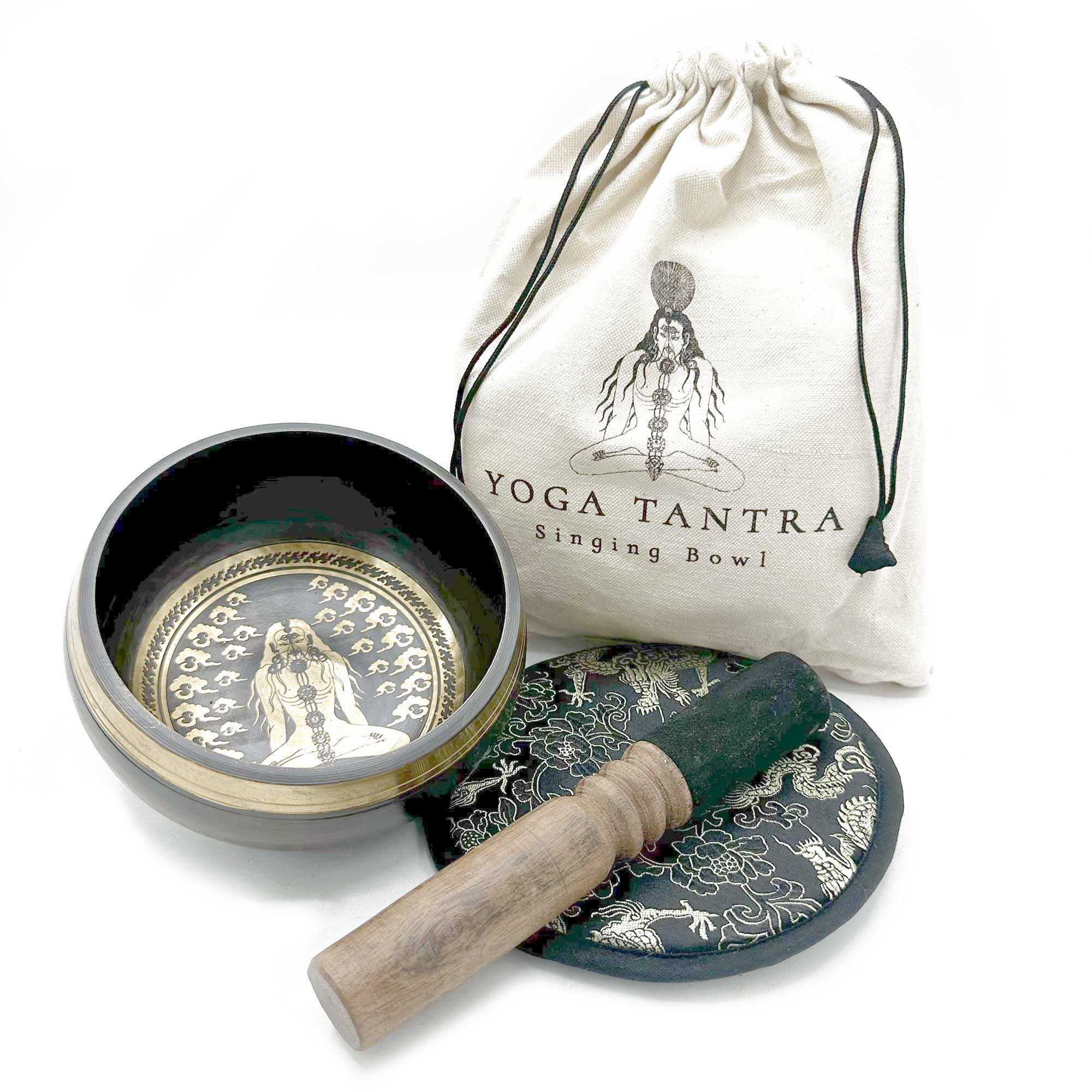 Hand Beaten & Engraved Singing Bowl Gift Set - 14cm - Yogi - 1 Piece (TIbS-23)