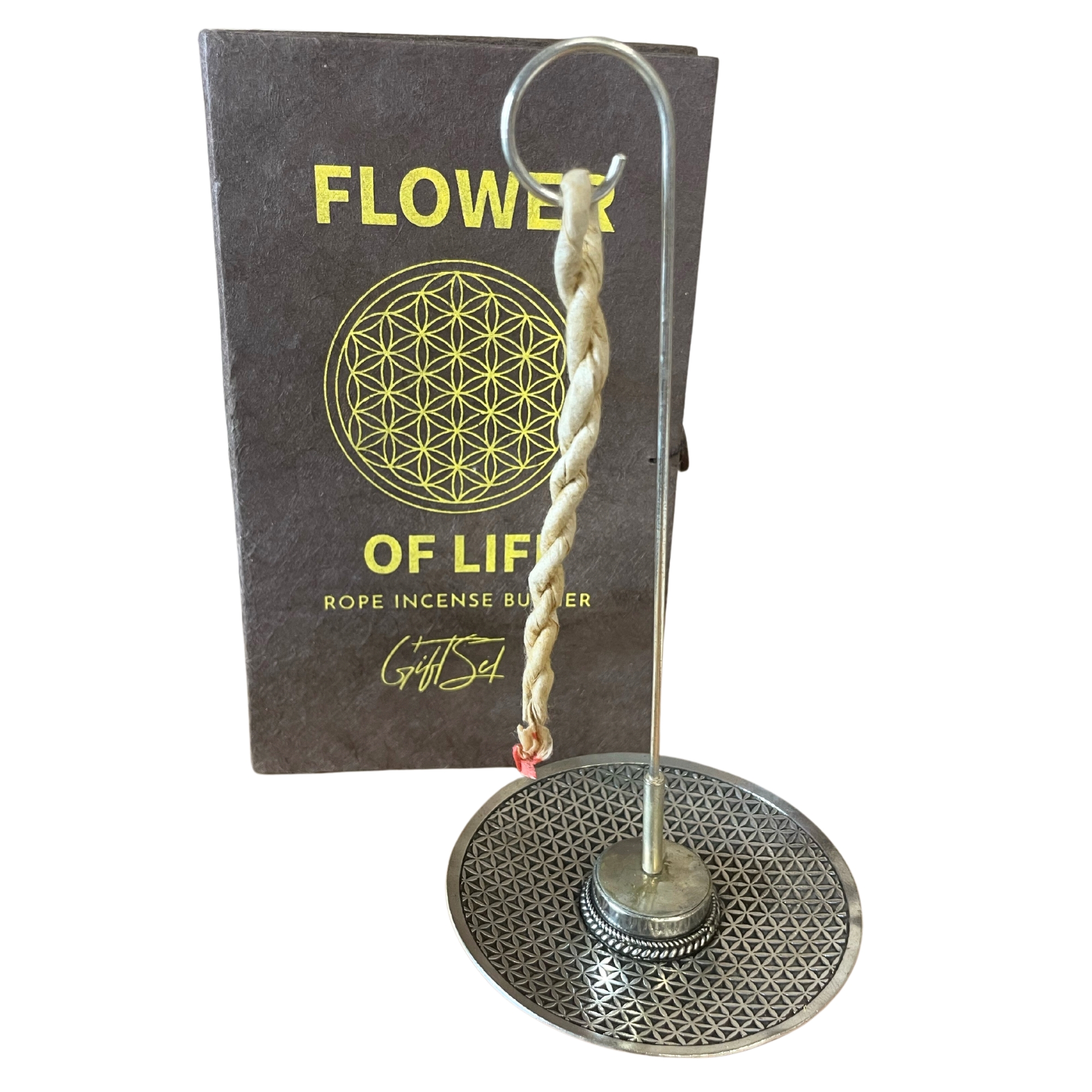 Rope Incense and Silver Plated Holder Set - Flower of Life - 1 Piece (RIH-02)