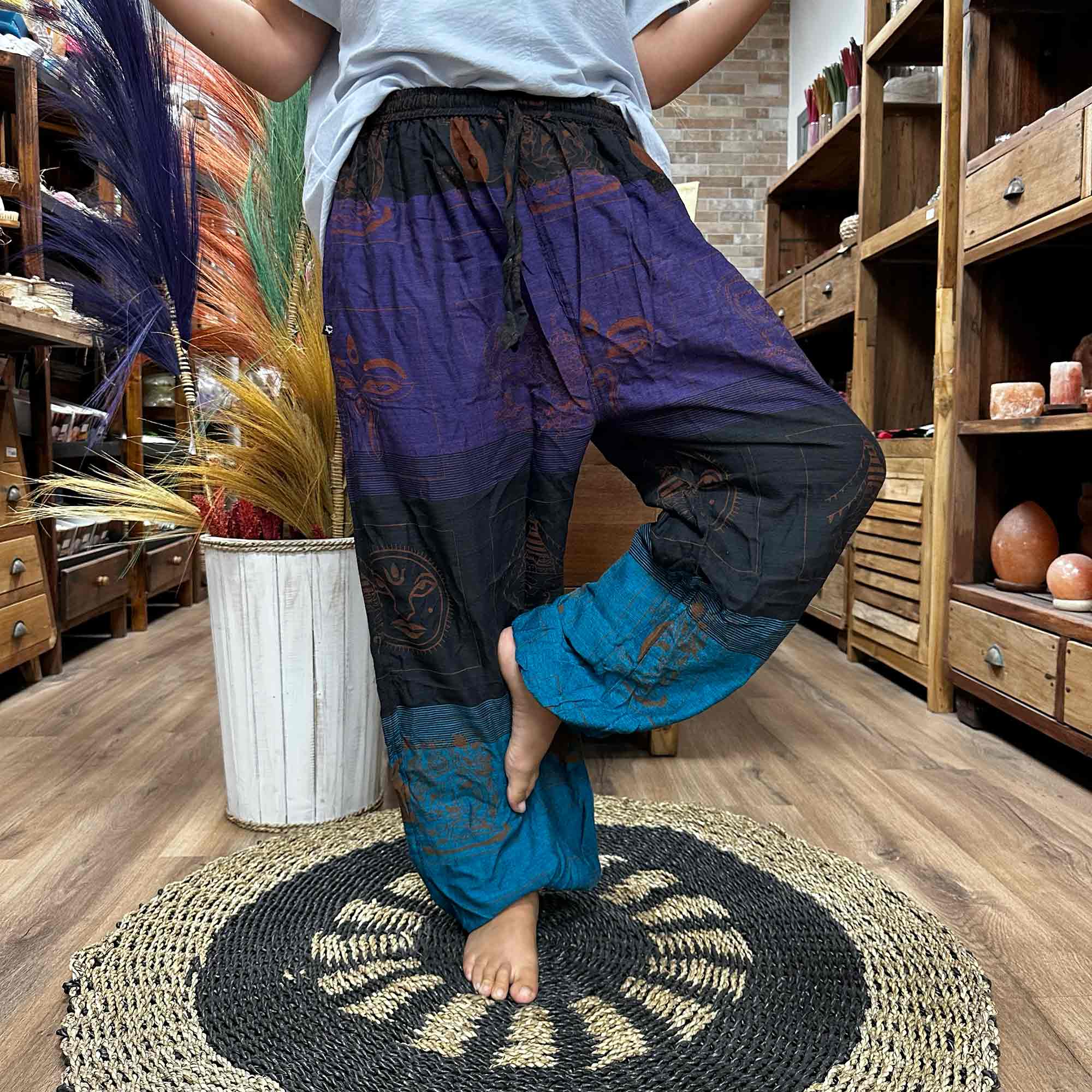 Yoga and Festival Pants - High Cross Himalayan Print on Purple - 1 Piece (YFP-02)