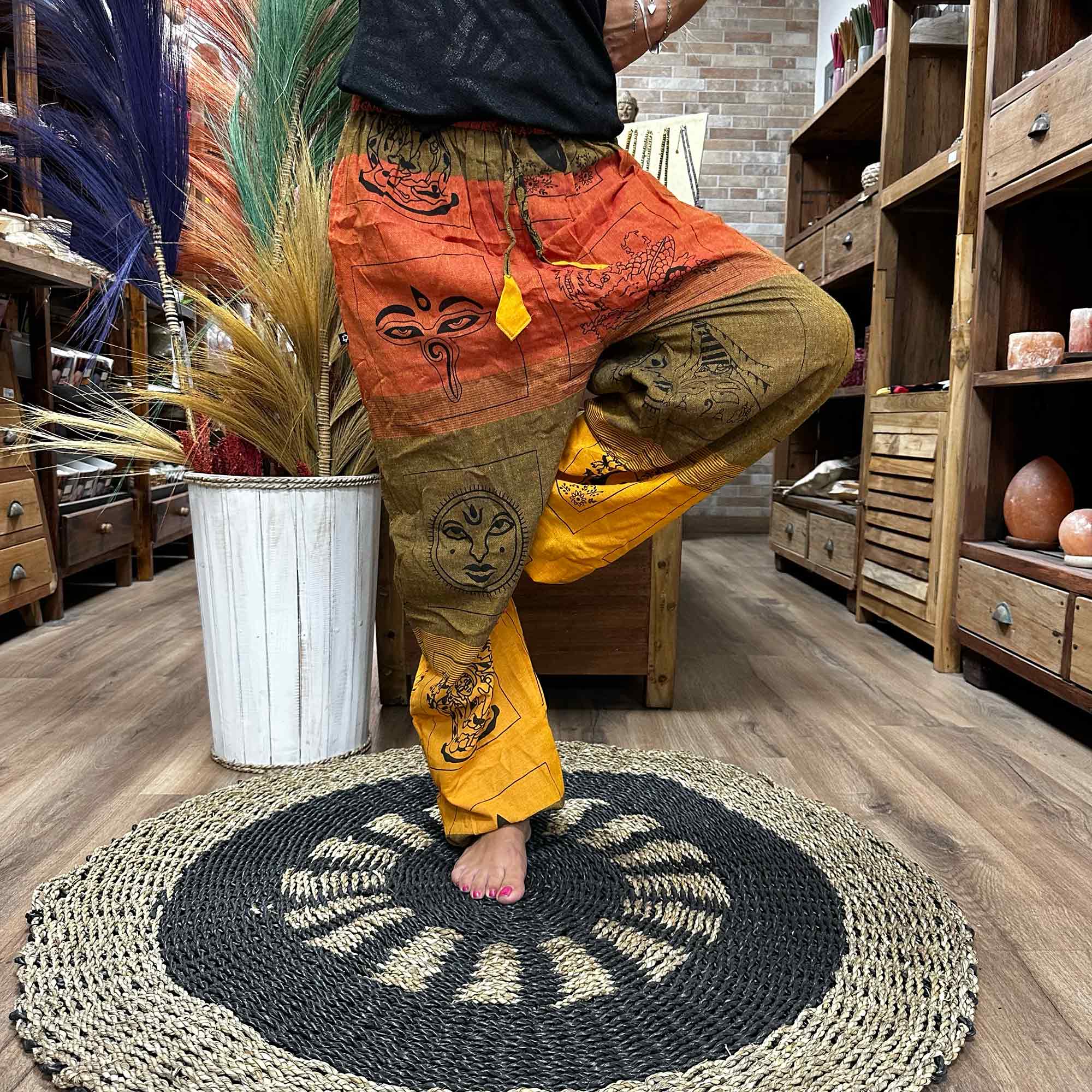 Yoga and Festival Pants - High Cross Himalayan Print on Orange - 1 Piece (YFP-03)