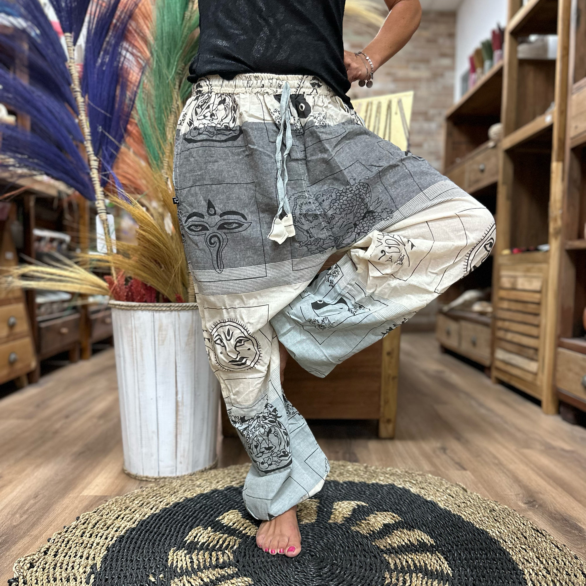 Yoga and Festival Pants - High Cross Himalayan Print on Grey - 1 Piece (YFP-01)
