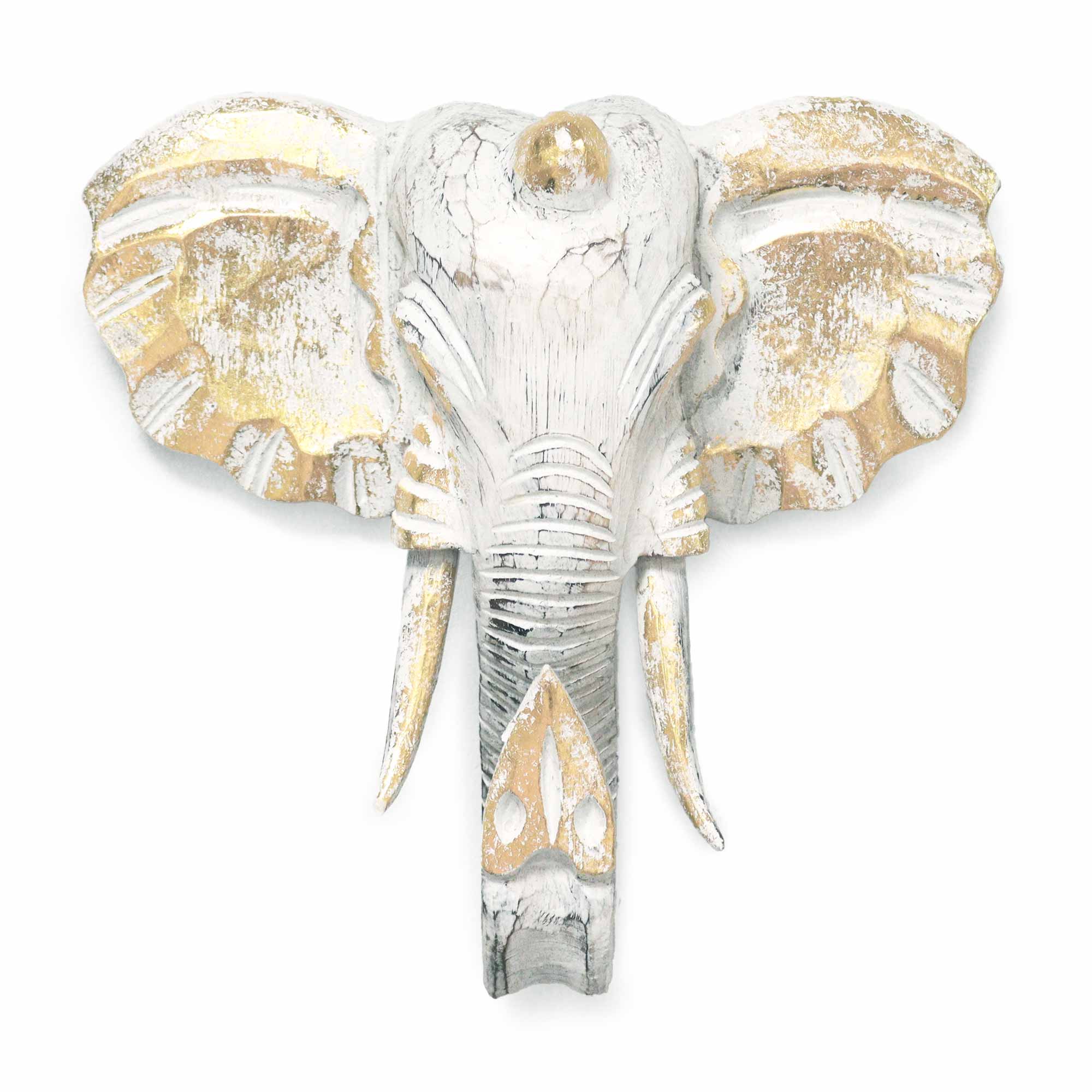 Large Elephant Head - Gold & Whitewash - 1 Piece (VINTEP-03)
