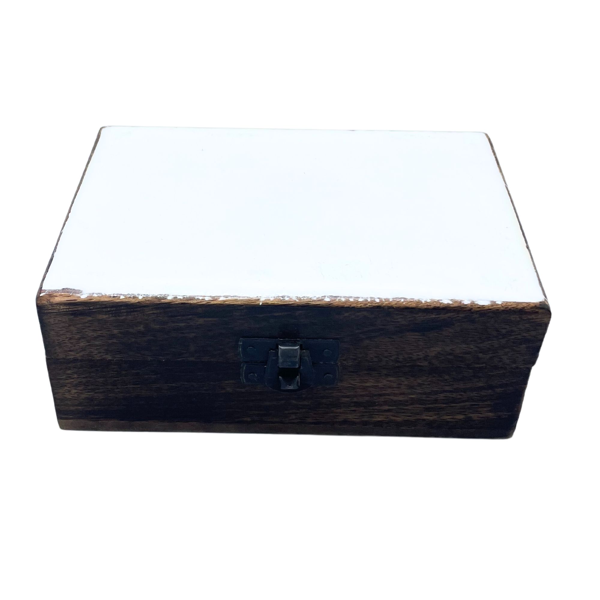 Medium Ceramic Glazed Wood Box - 15x10x6cm - White - 1 Piece (CGIBox-03)