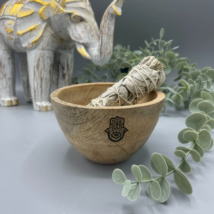 Wooden Smudge and Ritual Offerings Bowl - Hamsa - 12x7cm - 1 Piece (RBowl-03)