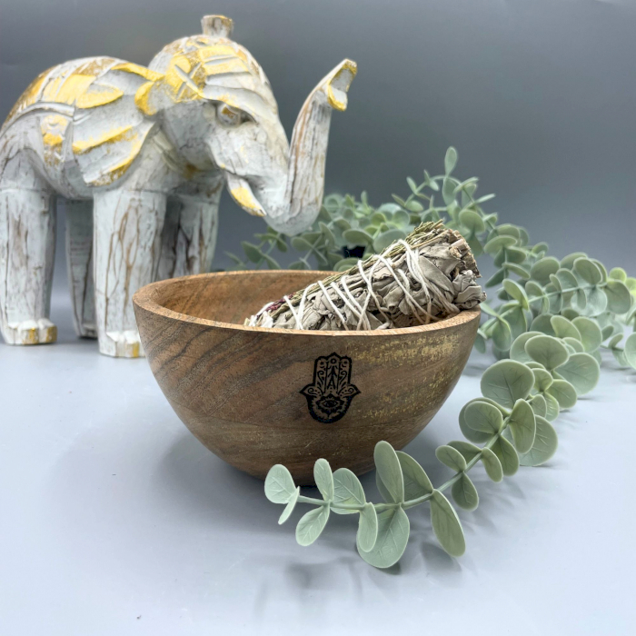 Wooden Smudge and Ritual Offerings Bowl - Hamsa - 14x7cm - 1 Piece (RBowl-09)
