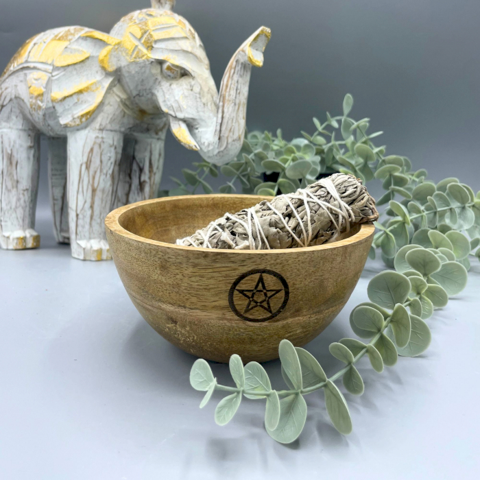 Wooden Smudge and Ritual Offerings Bowl - Pentagon - 14x7cm - 1 Piece (RBowl-11)