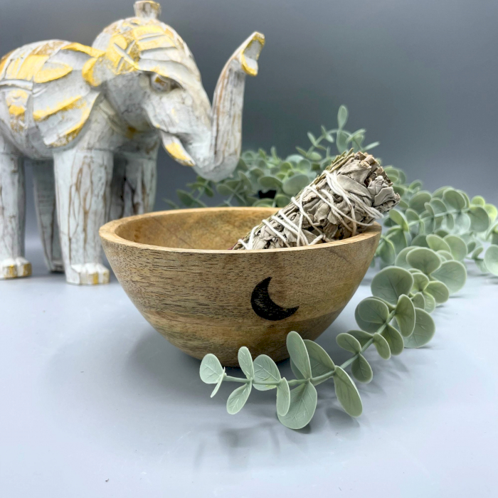 Wooden Smudge and Ritual Offerings Bowl - Three Moons - 14x7cm - 1 Piece (RBowl-12)