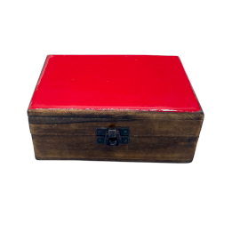 Medium Ceramic Glazed Wood Box - 15x10x6cm - Red - 1 Piece (CGIBox-06)