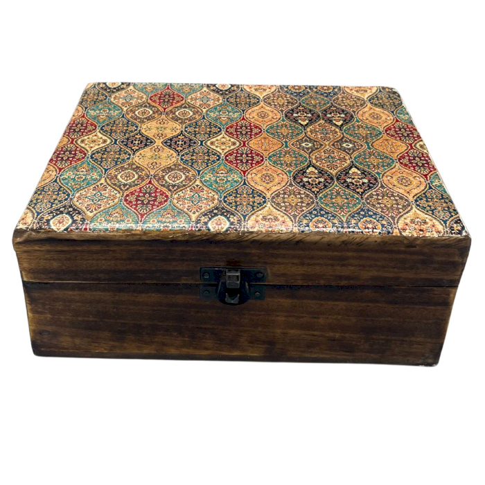 Large Ceramic Glazed Wood Box - 20x15x7.5cm - Trad-Pattern - 1 Piece (CGIBox-08)