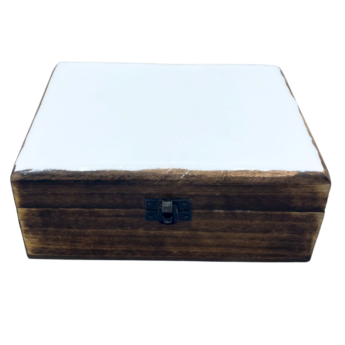 Large Ceramic Glazed Wood Box - 20x15x7.5cm - White - 1 Piece (CGIBox-09)