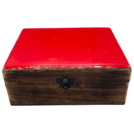 Large Ceramic Glazed Wood Box - 20x15x7.5cm - Red - 1 Piece (CGIBox-12)