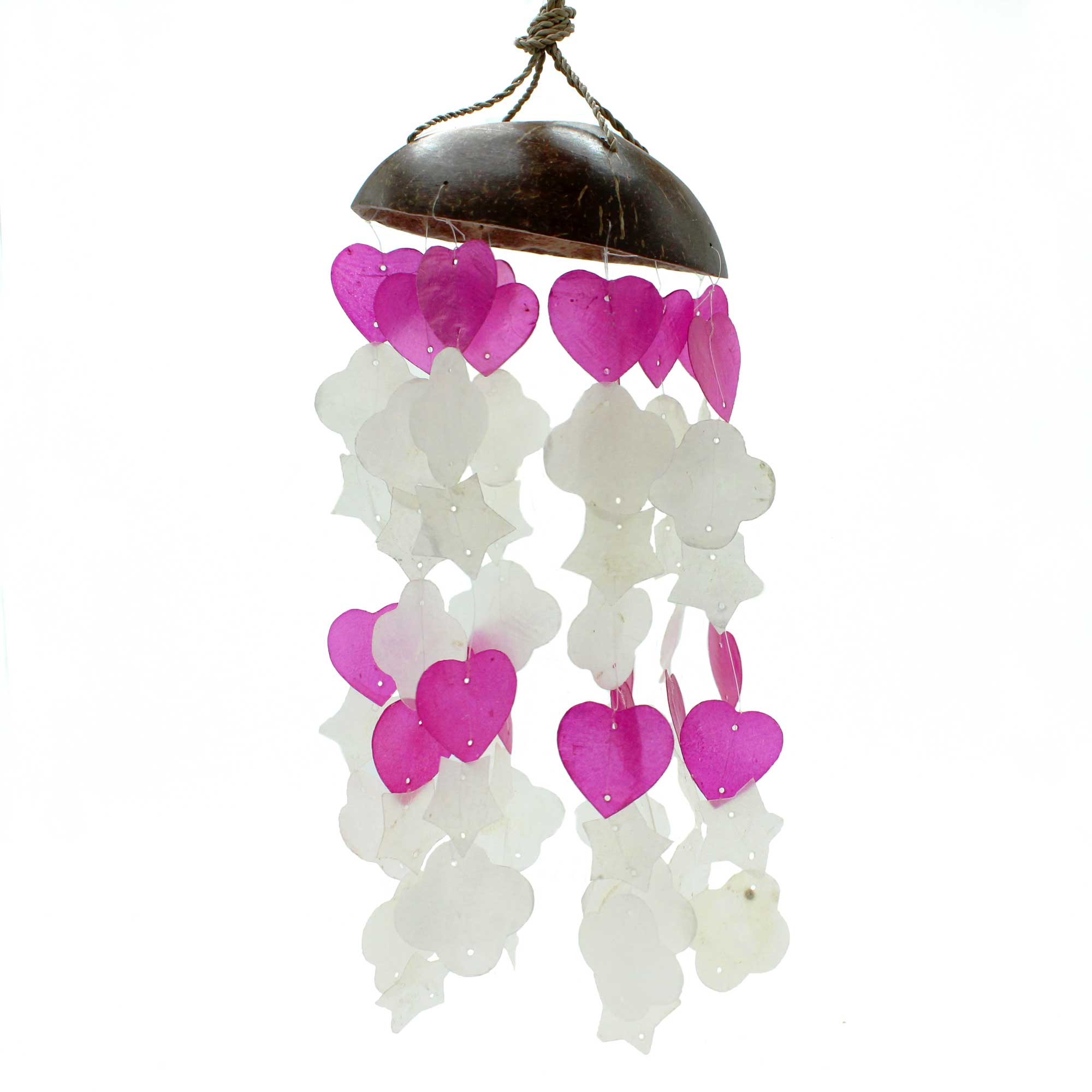 Coconut & Capiz Windchimes - Pink and White Mix Shapes - 35cm - 1 Piece (Copi-12)