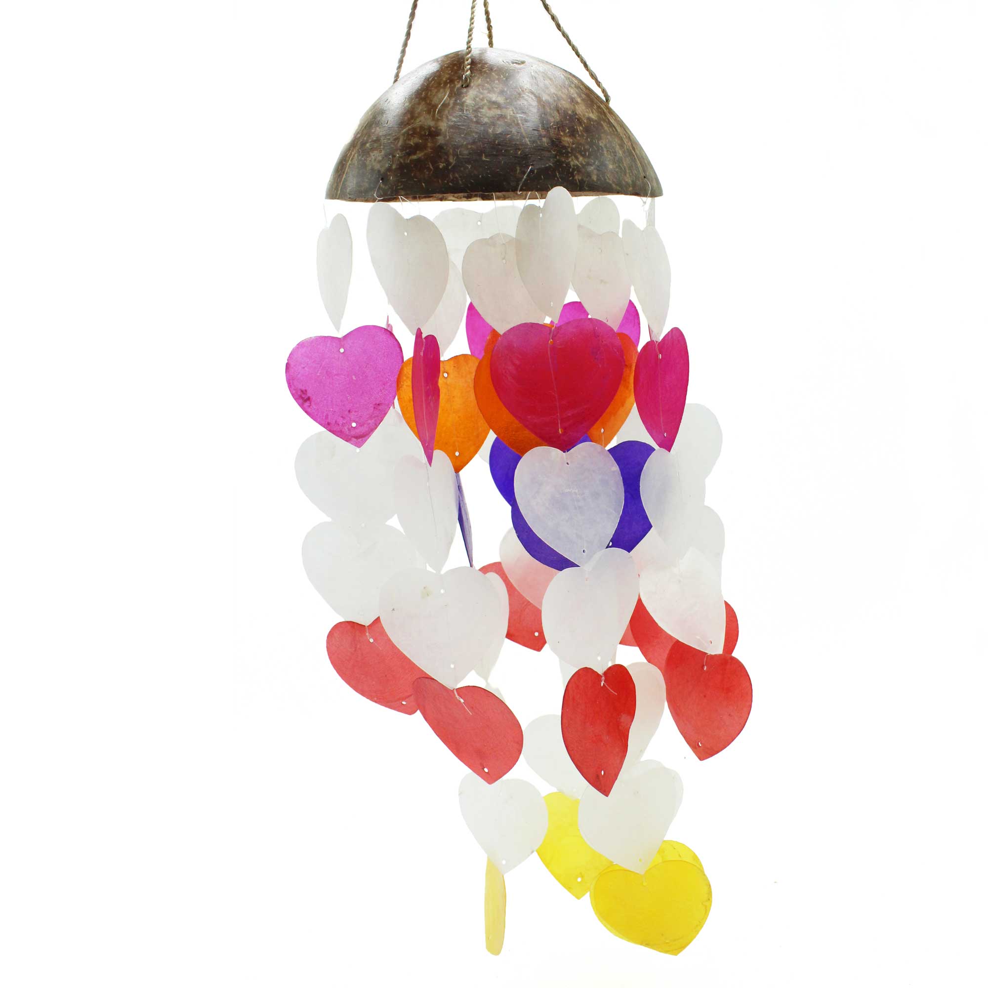 Coconut & Capiz Windchimes - Big Hearts - 40cm - 1 Piece (Copi-13)