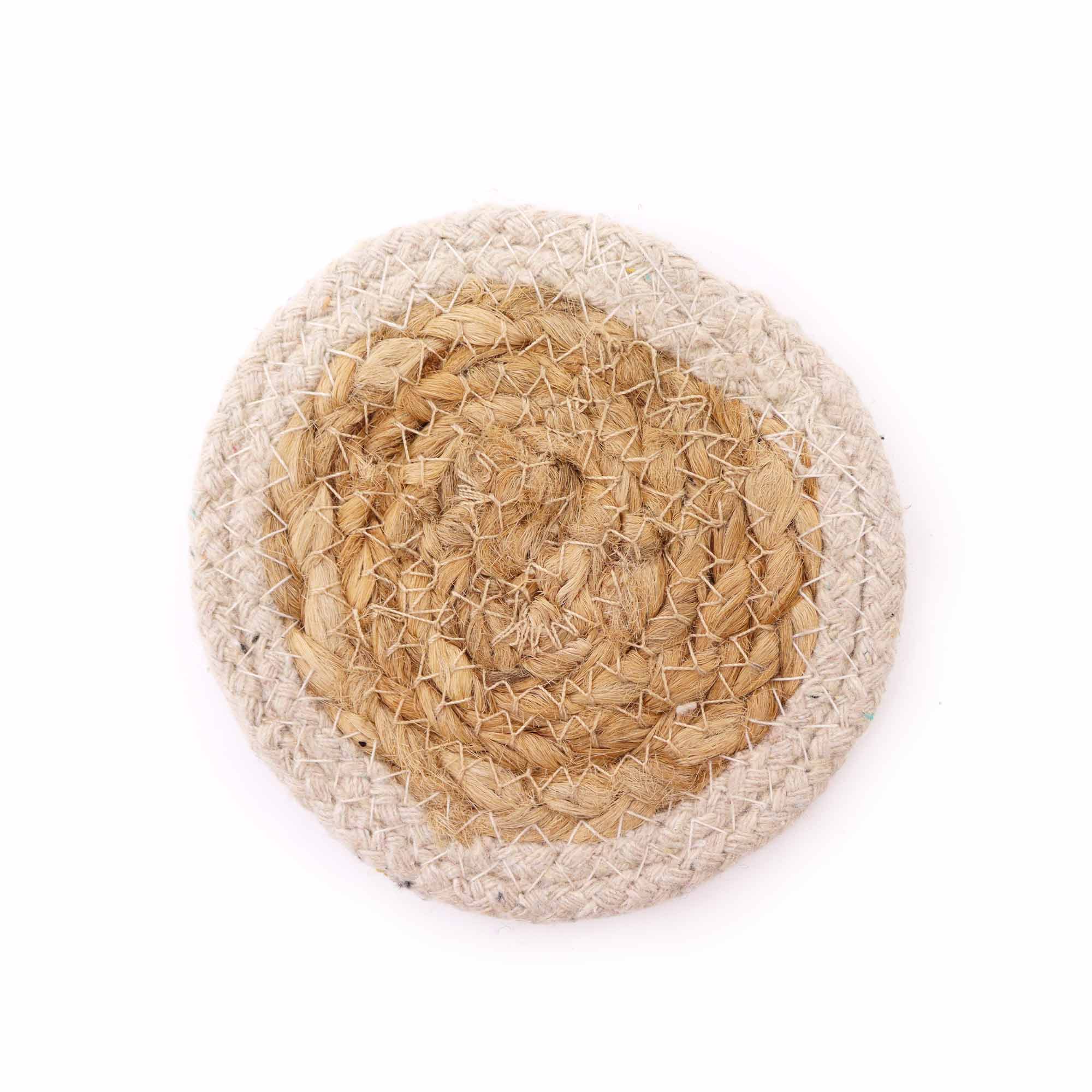 Natural Coaster - Jute & Cotton 10cm  (set of 4) - Ivory Boarder - 1 Piece (NPMAT-11)