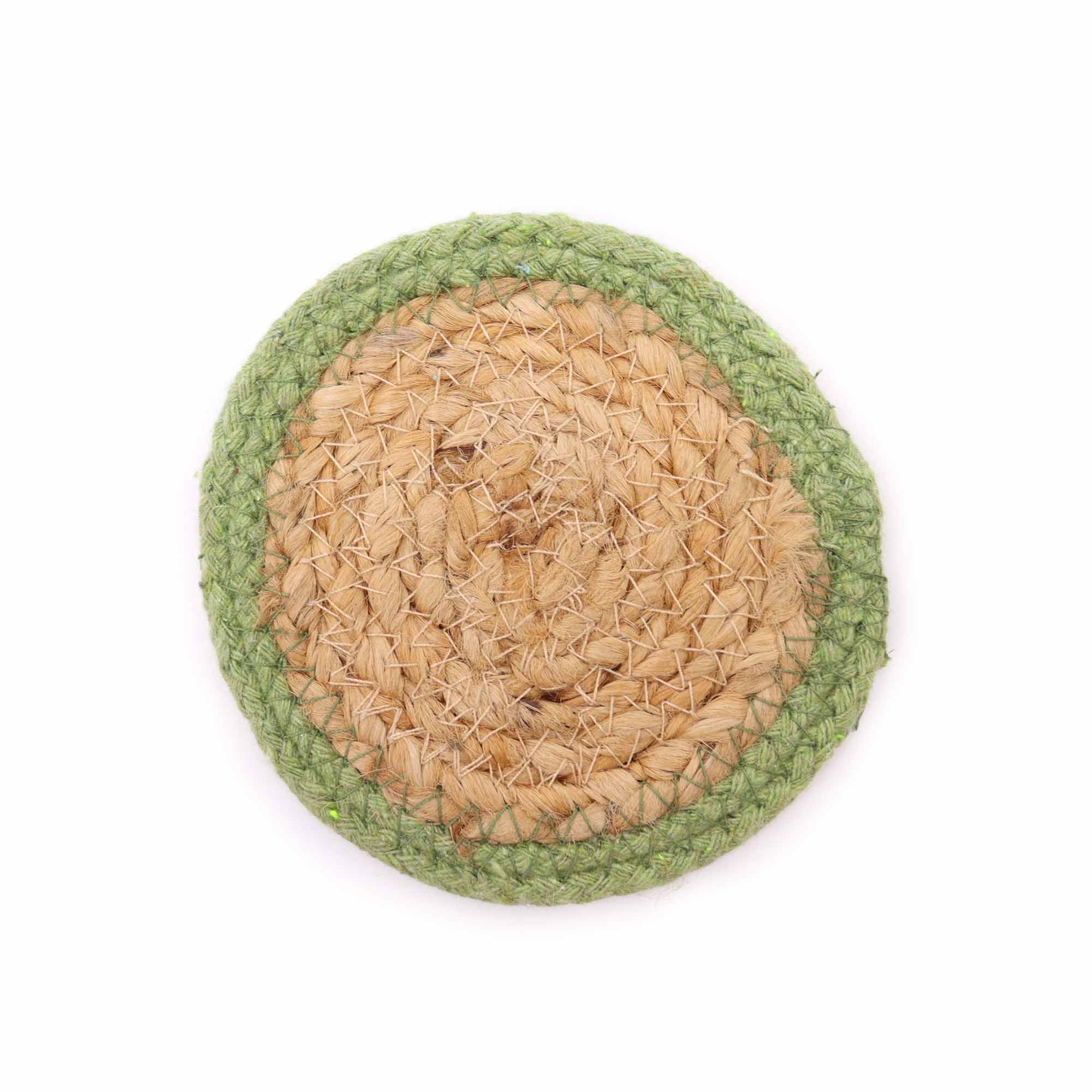 Natural Coaster - Jute & Cotton 10cm  (set of 4) - Olive Boarder - 1 Piece (NPMAT-13)