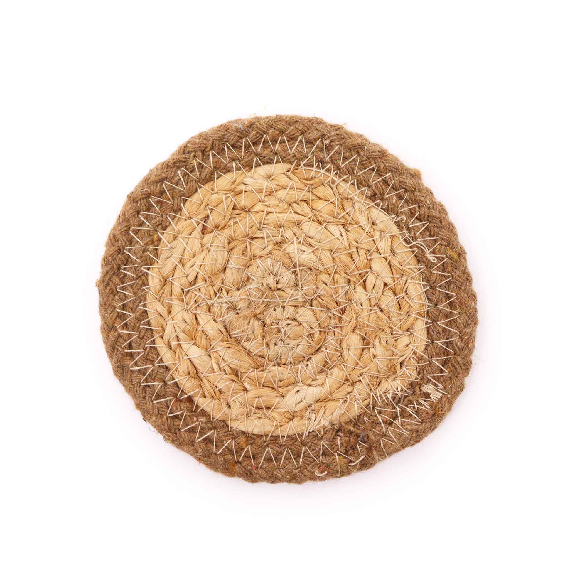 Natural Coaster - Jute & Cotton 10cm  (set of 4) - Natural Boarder - 1 Piece (NPMAT-16)