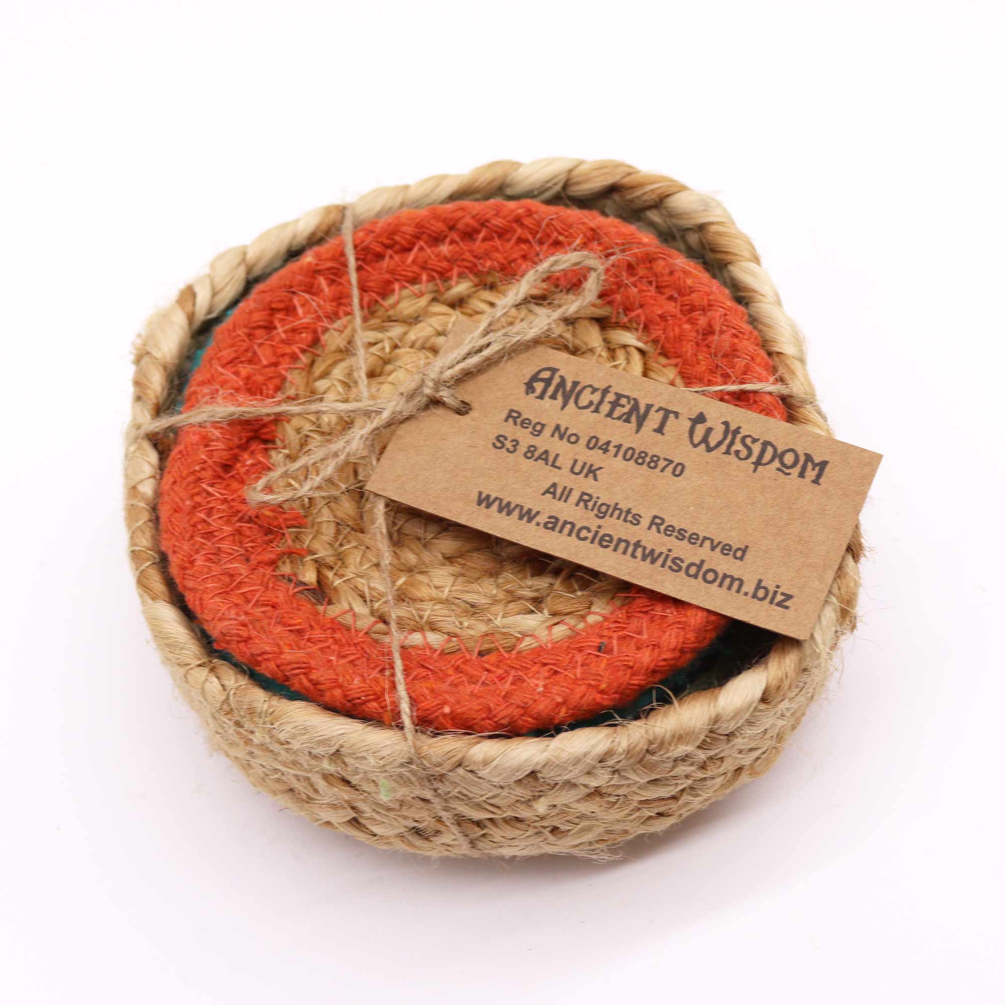 Natural Coaster - Jute & Cotton 10cm  (set of 6) Mixed colours in basket - 1 Piece (NPMAT-17)