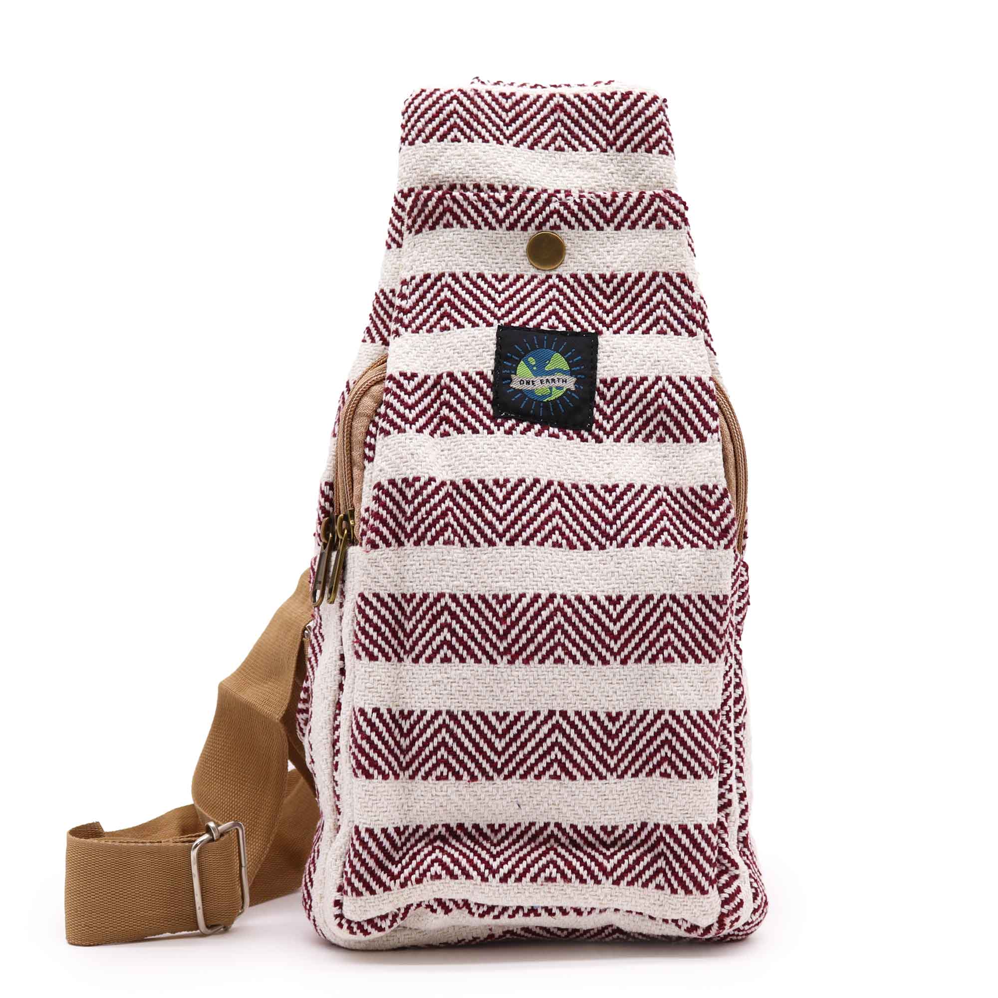 Body Cross Bag Natural Cotton - Burgundy & White - 1 Piece (BCrB-02)