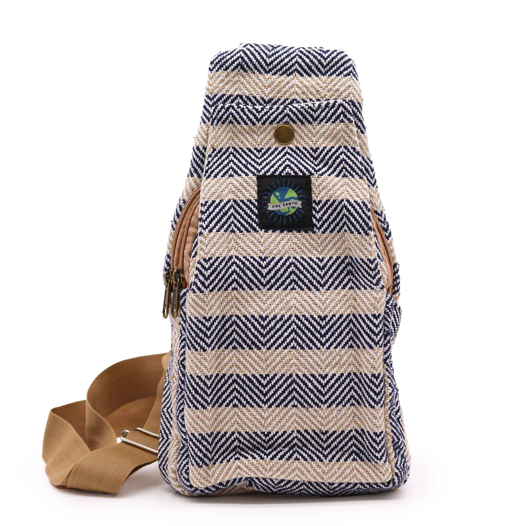 Body Cross Bag Natural Cotton - Tan & Navy - 1 Piece (BCrB-03)