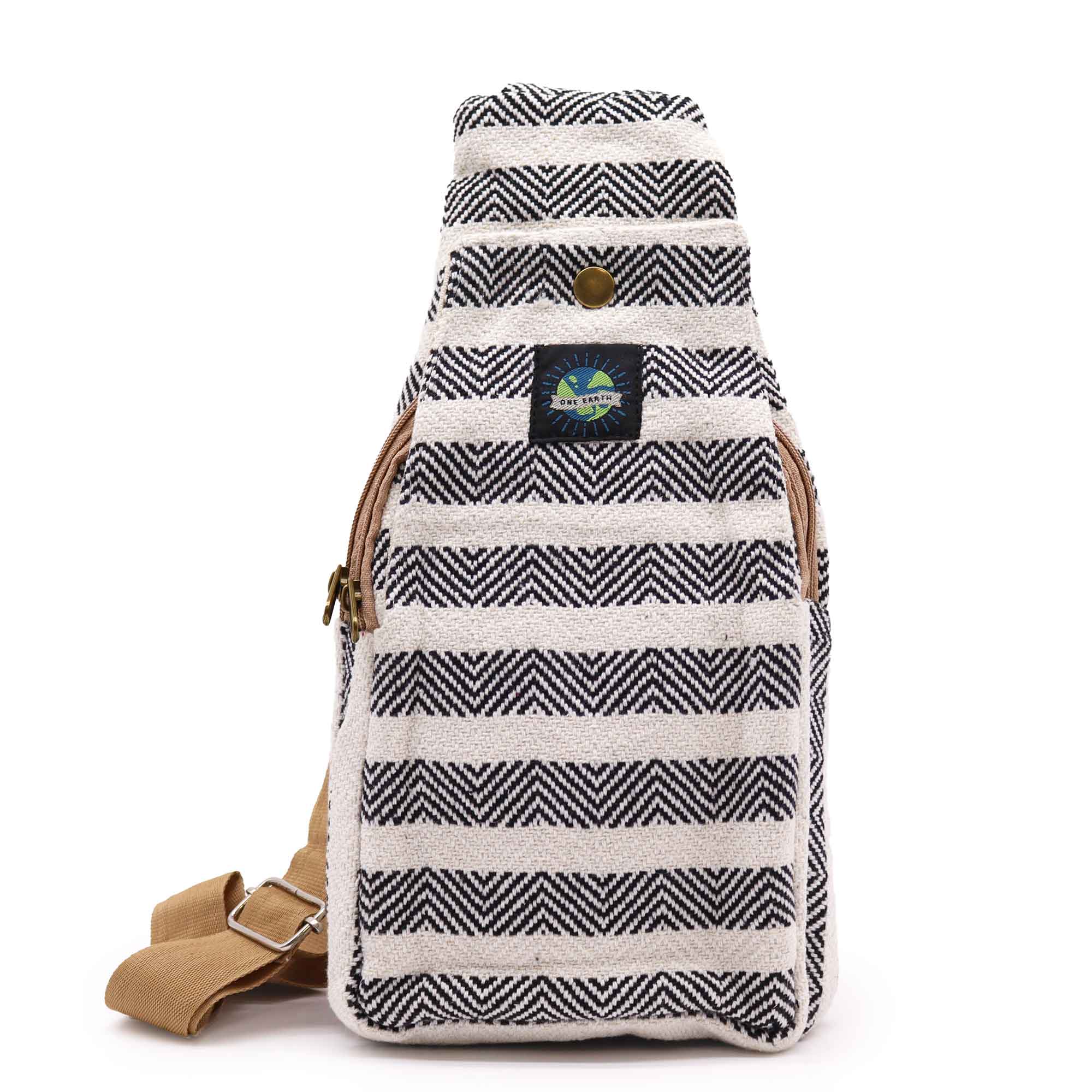 Body Cross Bag Natural Cotton -  Black & White - 1 Piece (BCrB-04)