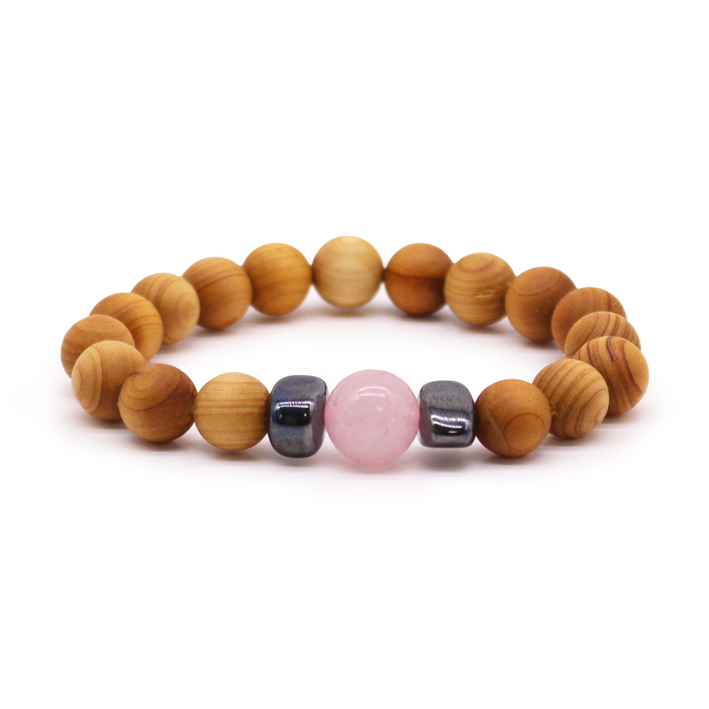 Cedarwood Heart Chakra Bangle with Rose Quartz - 1 Piece (CWBG-04)