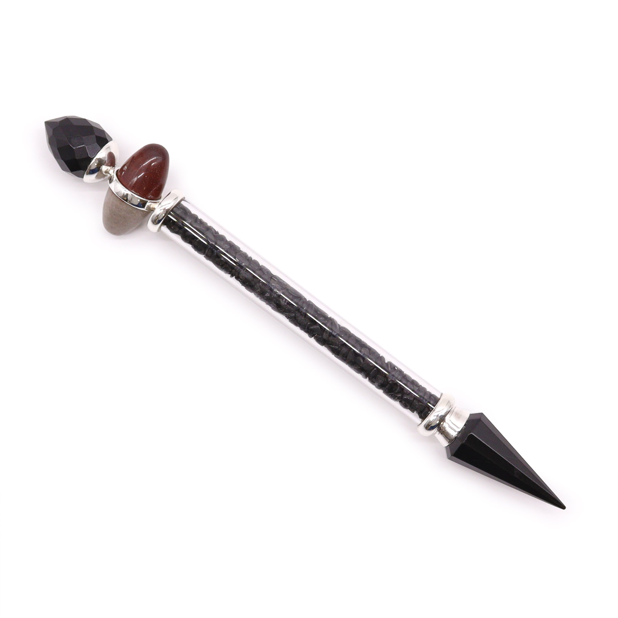 Shiva Lingam Magic Wand - Black Tourmaline & Agate - Protection - 1 Piece (LingW-04)