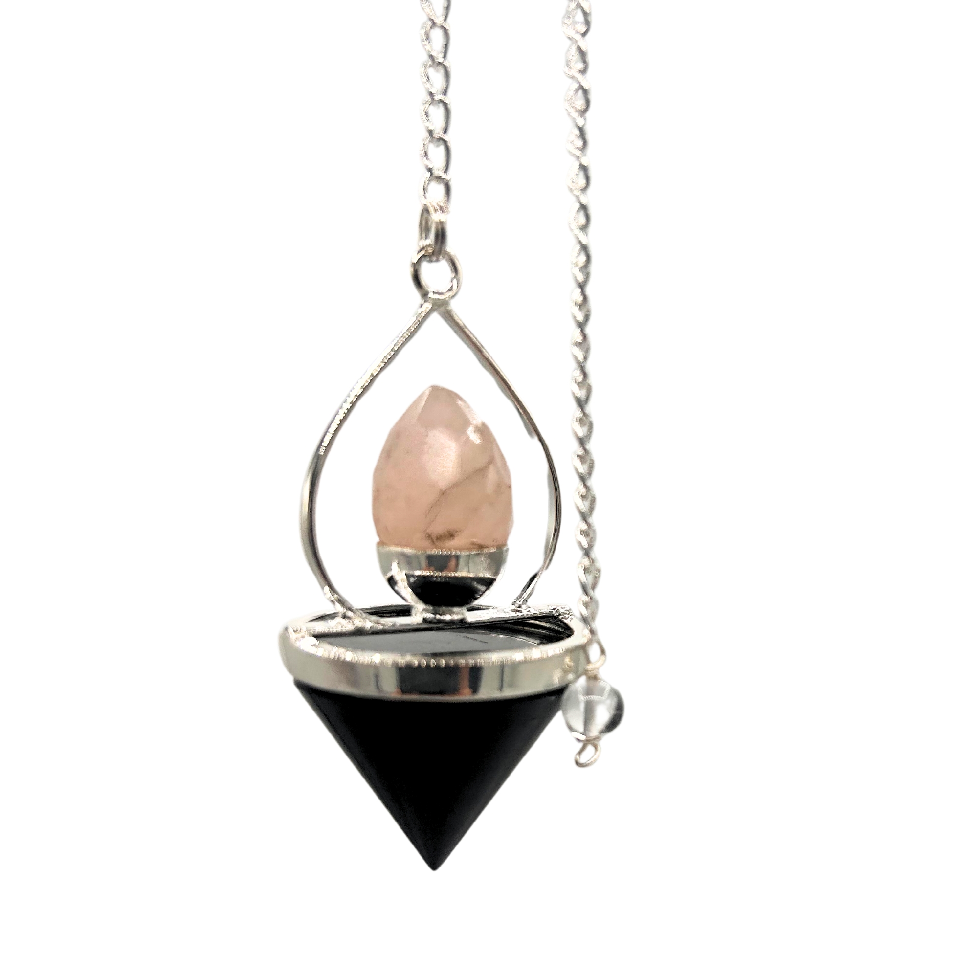 Gemstone Lantern of Life Pendulum - Black Agate & Rose Quartz - 1 Piece (SpecMP-64)