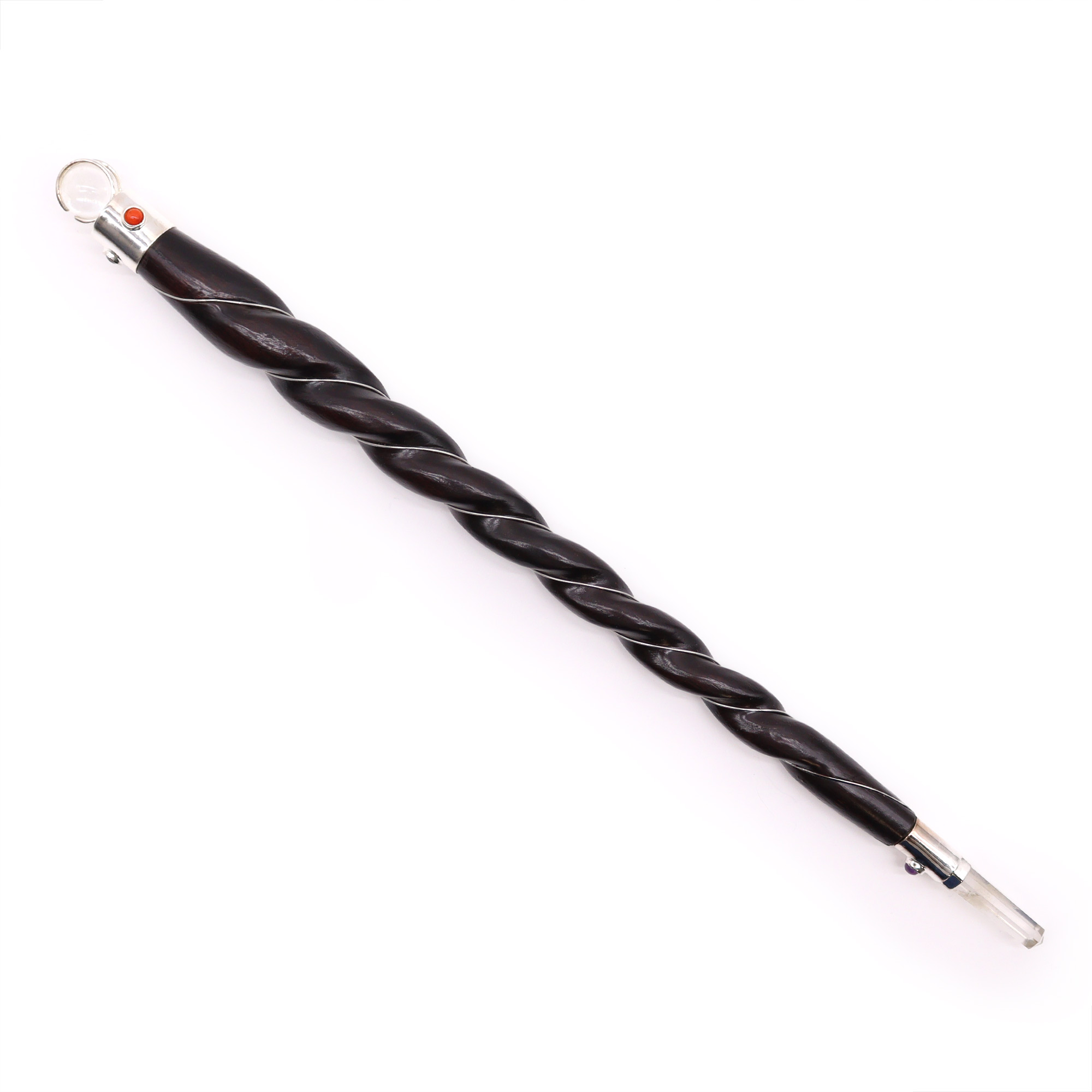 Extra Large Twisted Wood and Rock Quartz Wand - 1 Piece (HWand-60)