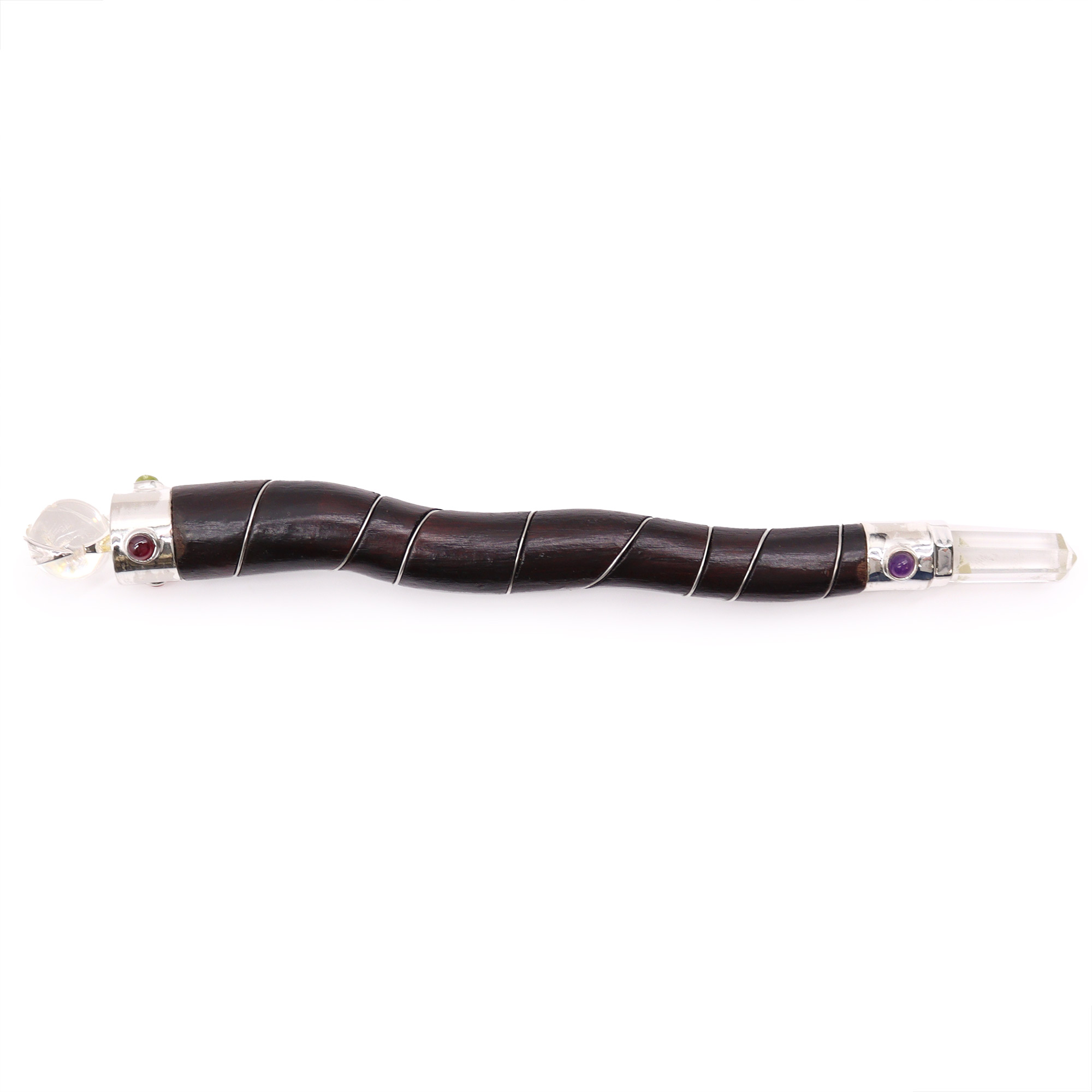 Natural Curved Wood and Rock Quartz Wand - 1 Piece (HWand-61)
