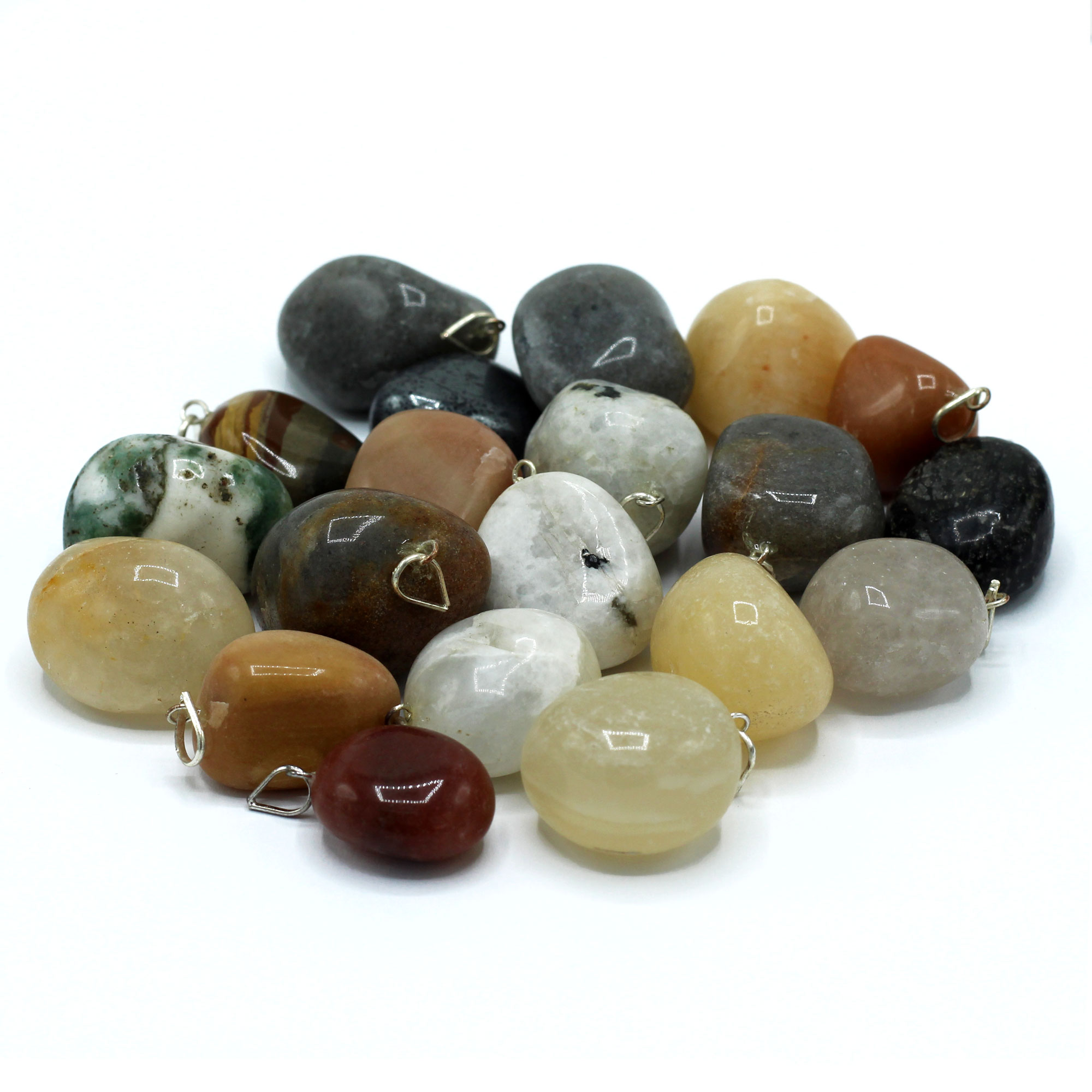 Mixed Silver Plated Crystal Tumbled Stone Pendants - 1 Piece (NMGC-22)