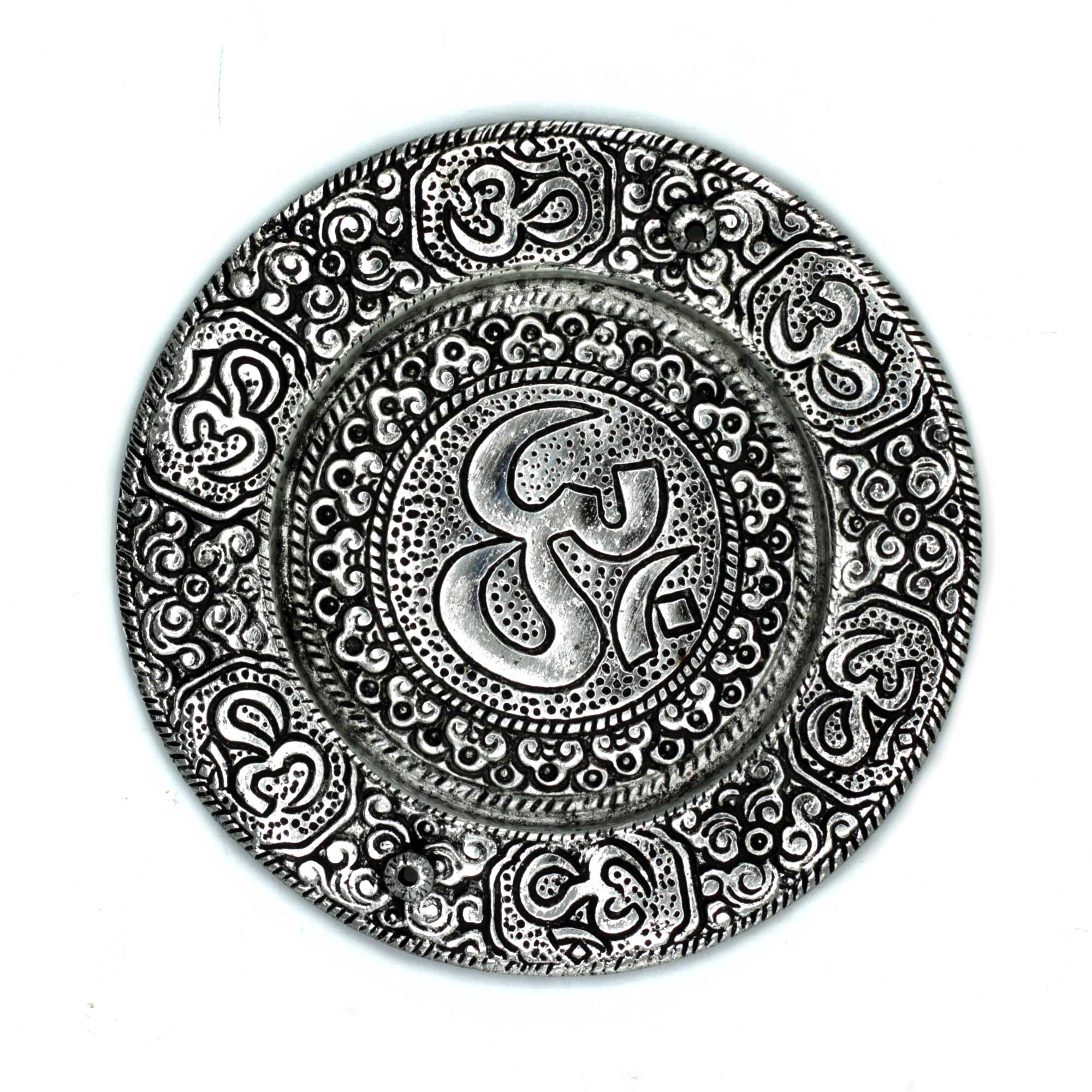 Polished Aluminium Om Round Incense Holder 11cm - 1 Piece (PAIH-01)