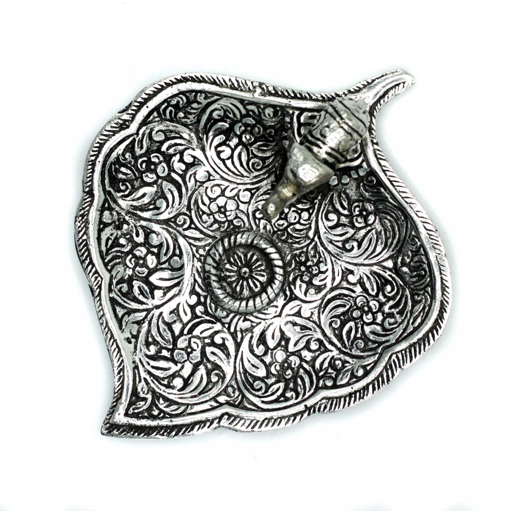 Polished Aluminium Elephant Leaf Incense Holder 11cm - 1 Piece (PAIH-06)