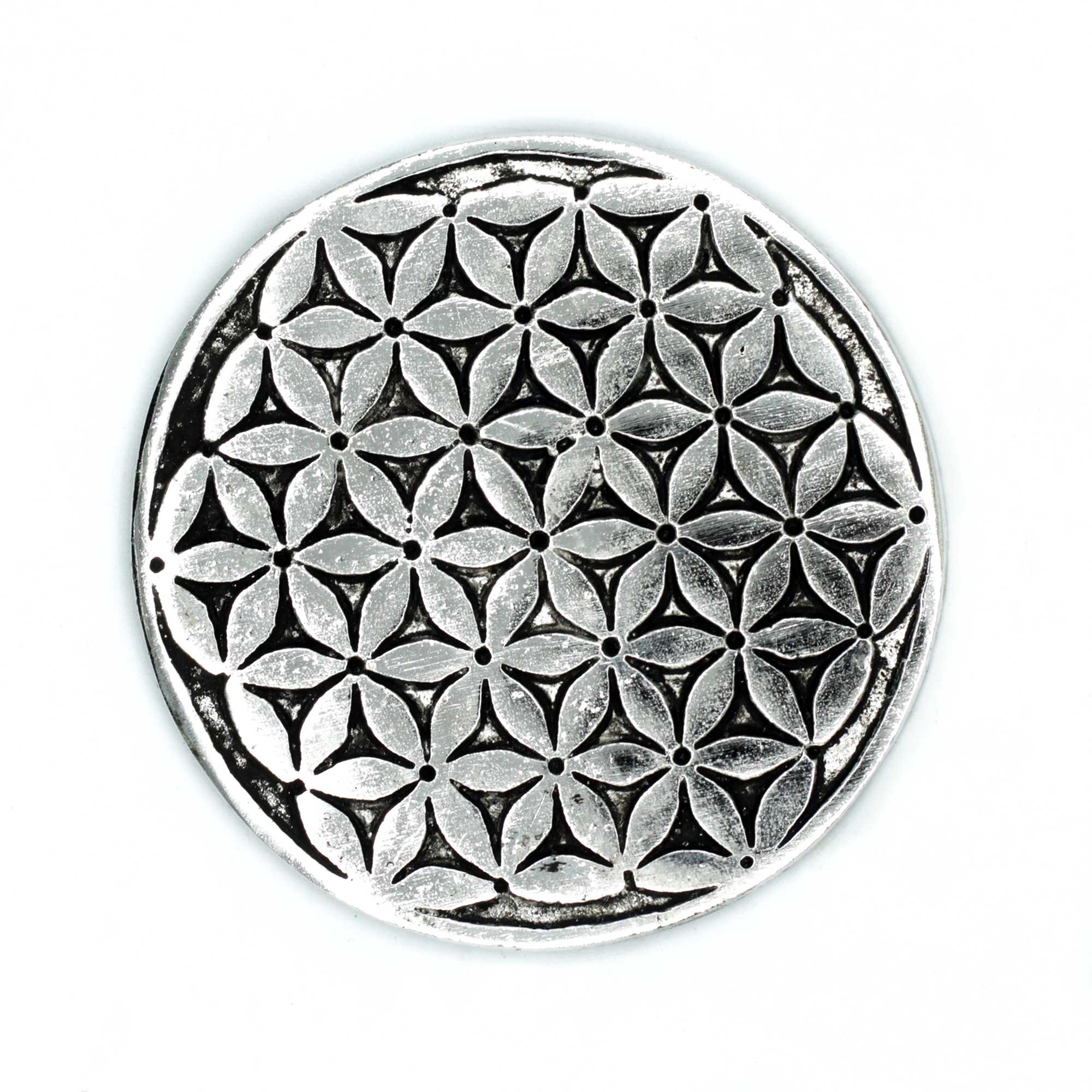 Polished Aluminium Flower of Life Incense Holder 11cm - 1 Piece (PAIH-07)