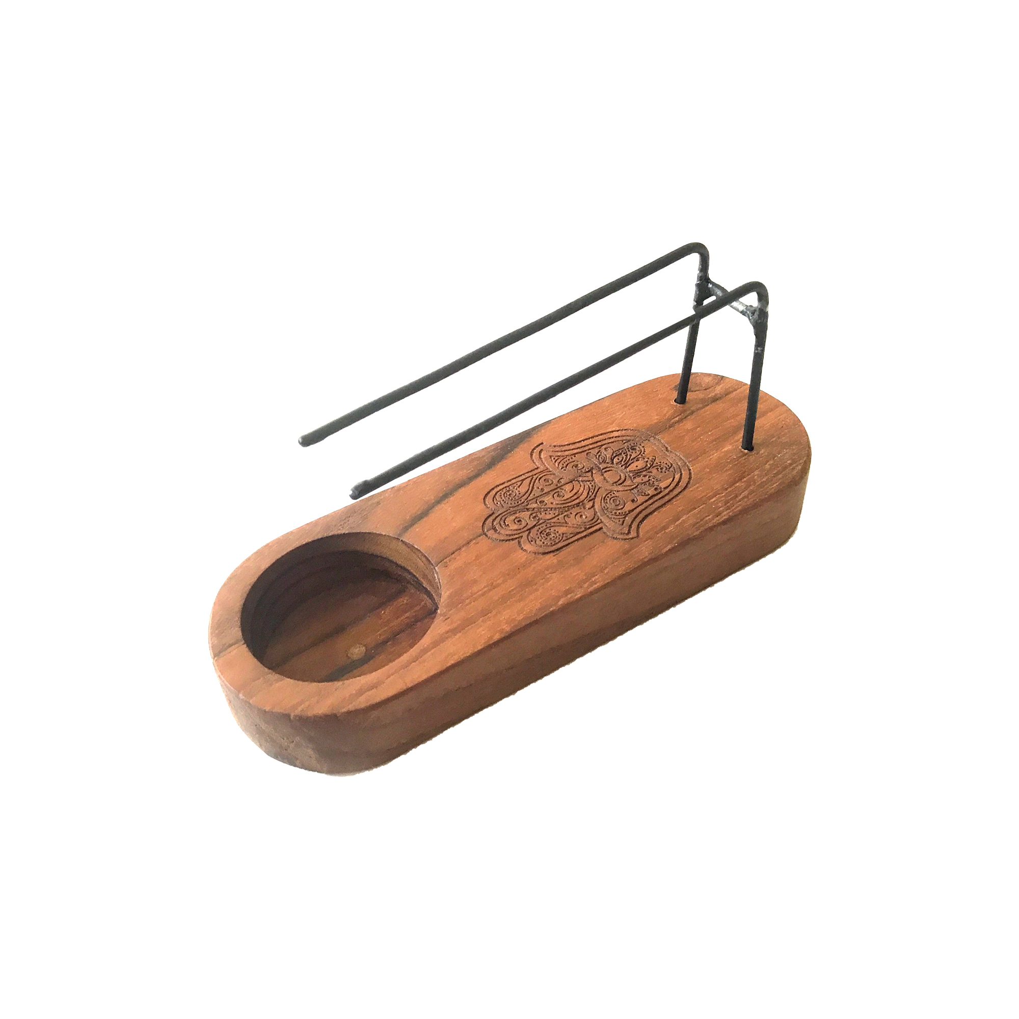 Small Palo Santo Heater - Teak Wood - Hamsa Design - 1 Piece (PSH-08)