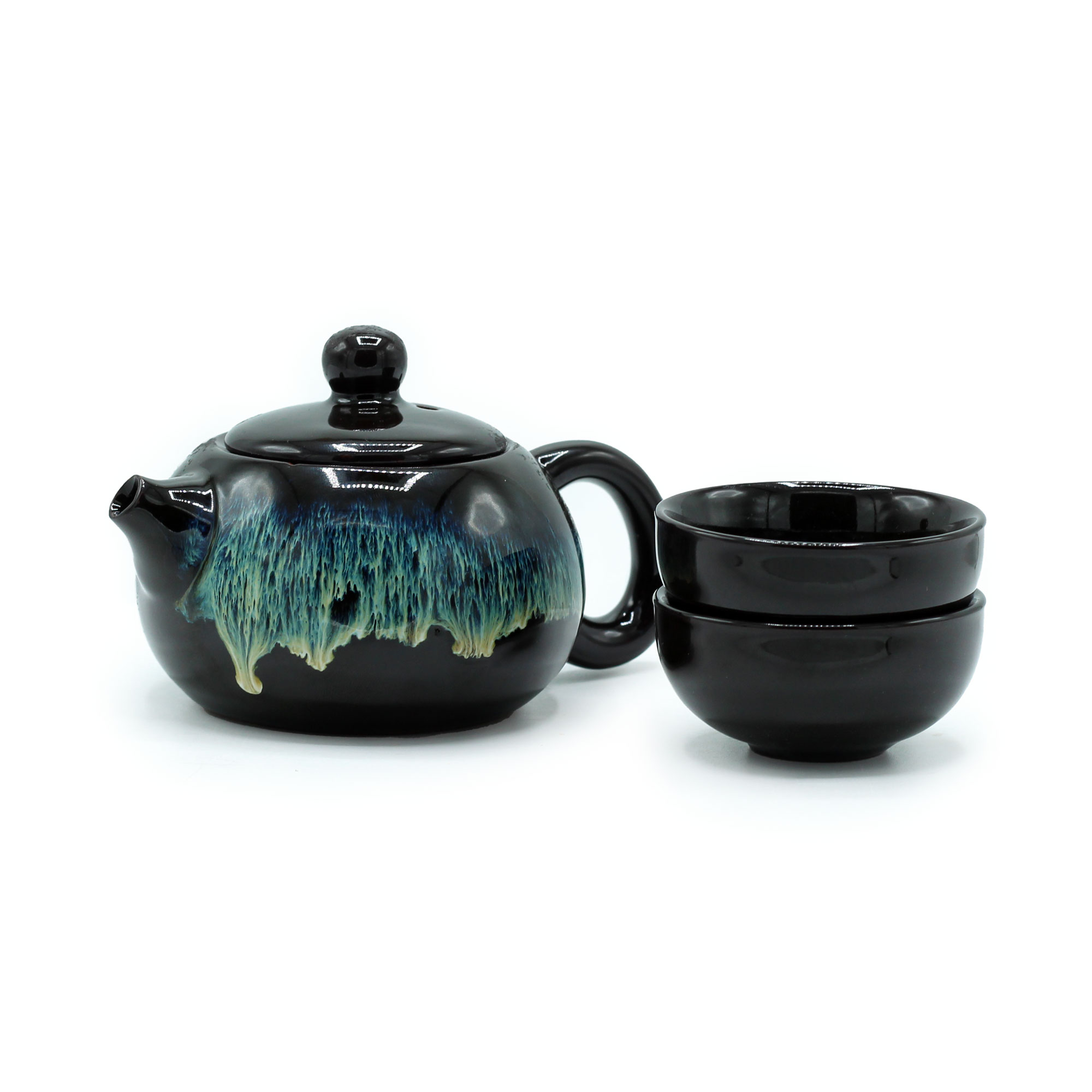 Herbal Black Glaze Teapot Set - Pot & Two Cups - 1 Piece (TeaP-25)
