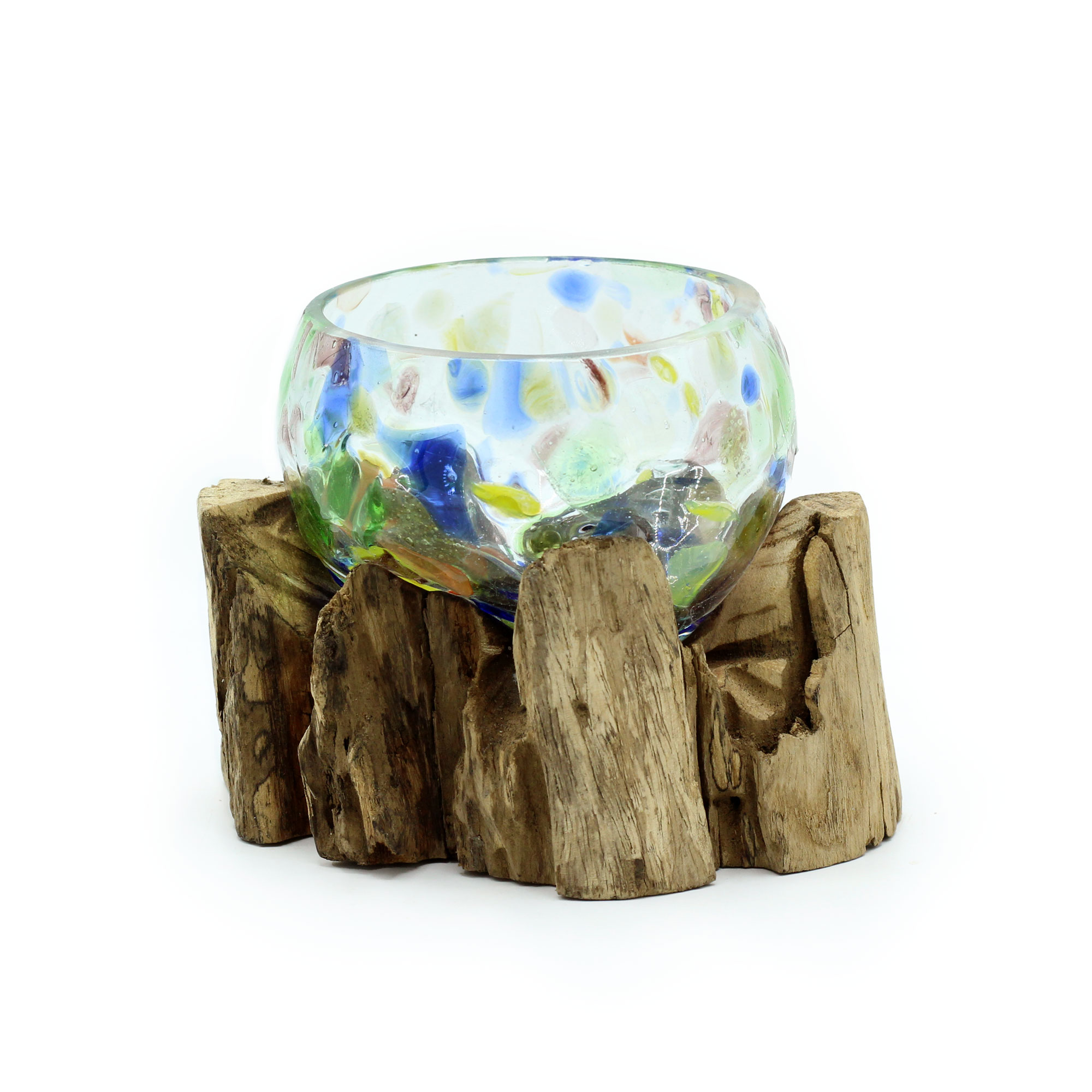 Molten Coloured Glass on Wood - Small Bowl - 1 Piece (MGW-39)