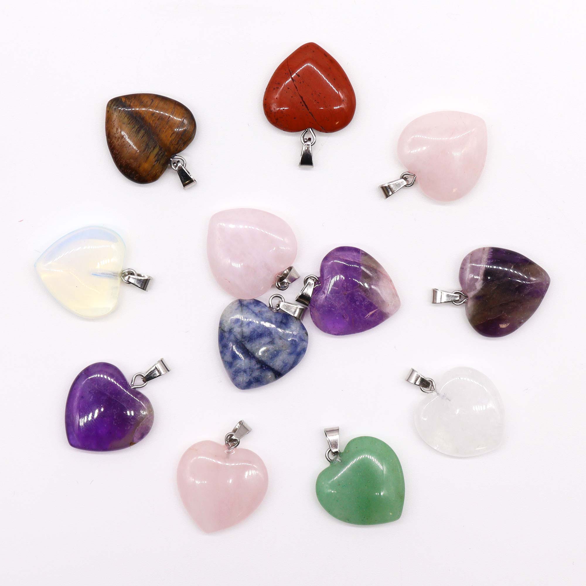 Gemstone Heart Pendants (12 assorted)  20x6mm - 12 Piece (GemPD-15)