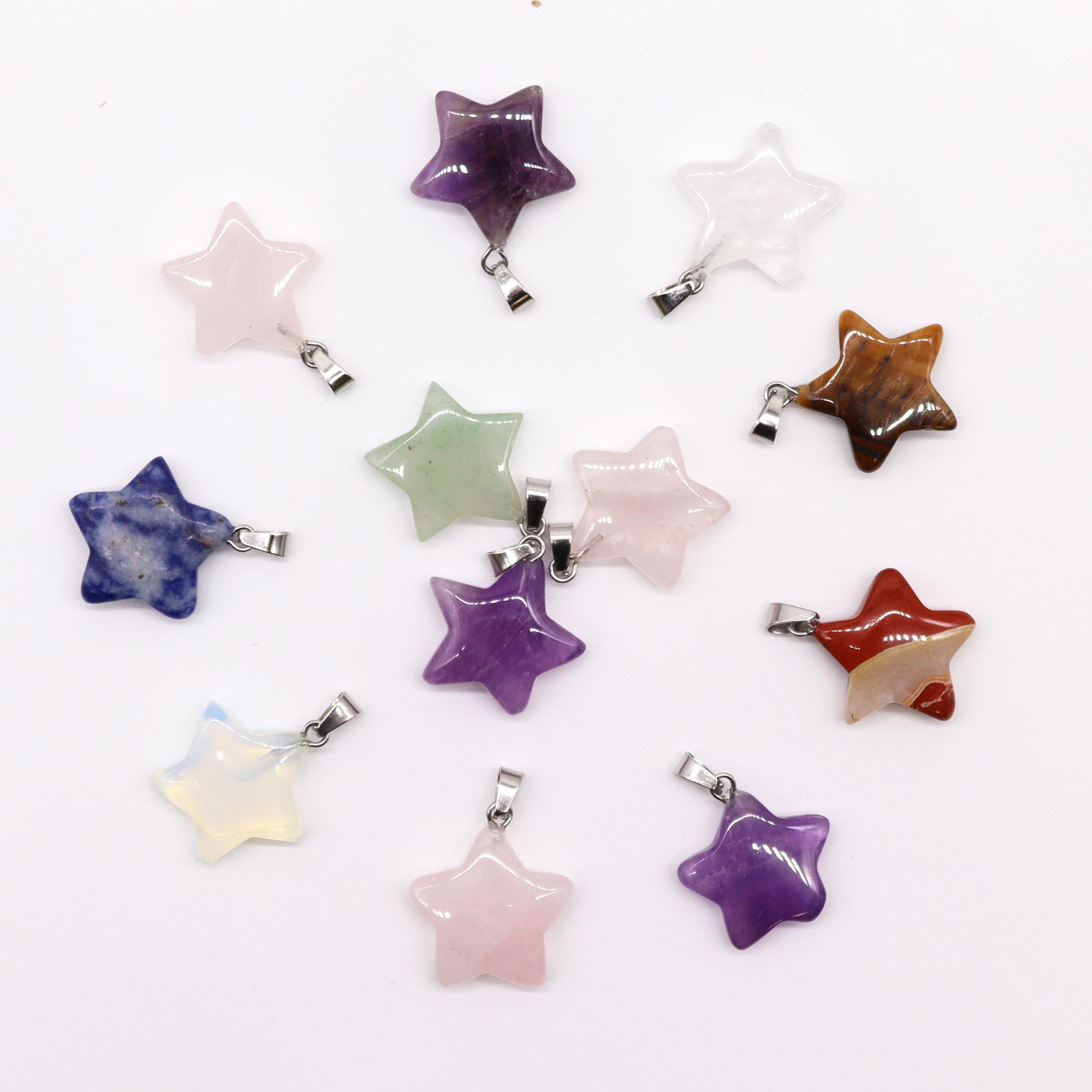 Gemstone Stars Pendants (12 assorted)  20x6mm - 12 Piece (GemPD-17)