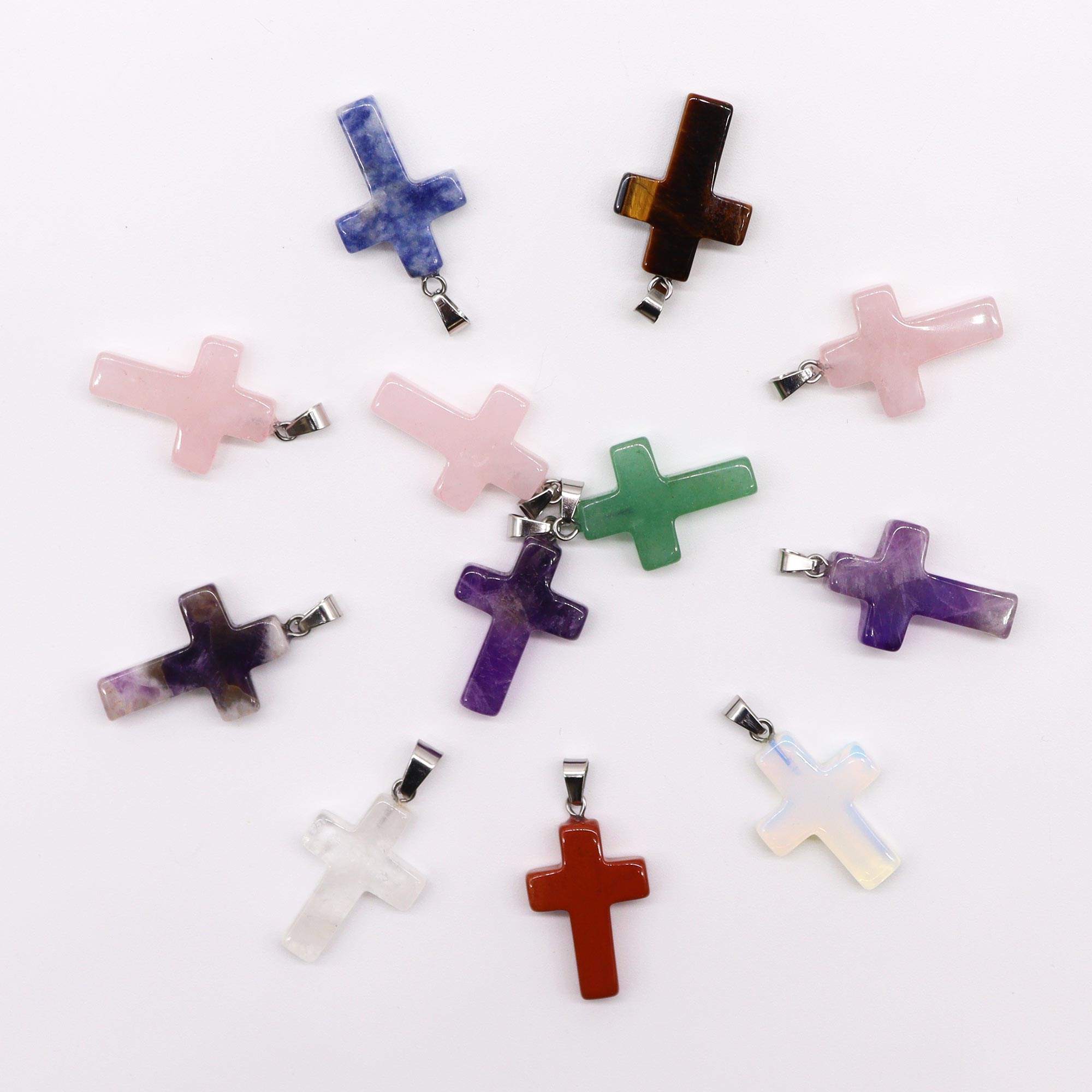 Gemstone Crosses Pendants (12 assorted)  25x18mm - 12 Piece (GemPD-18)