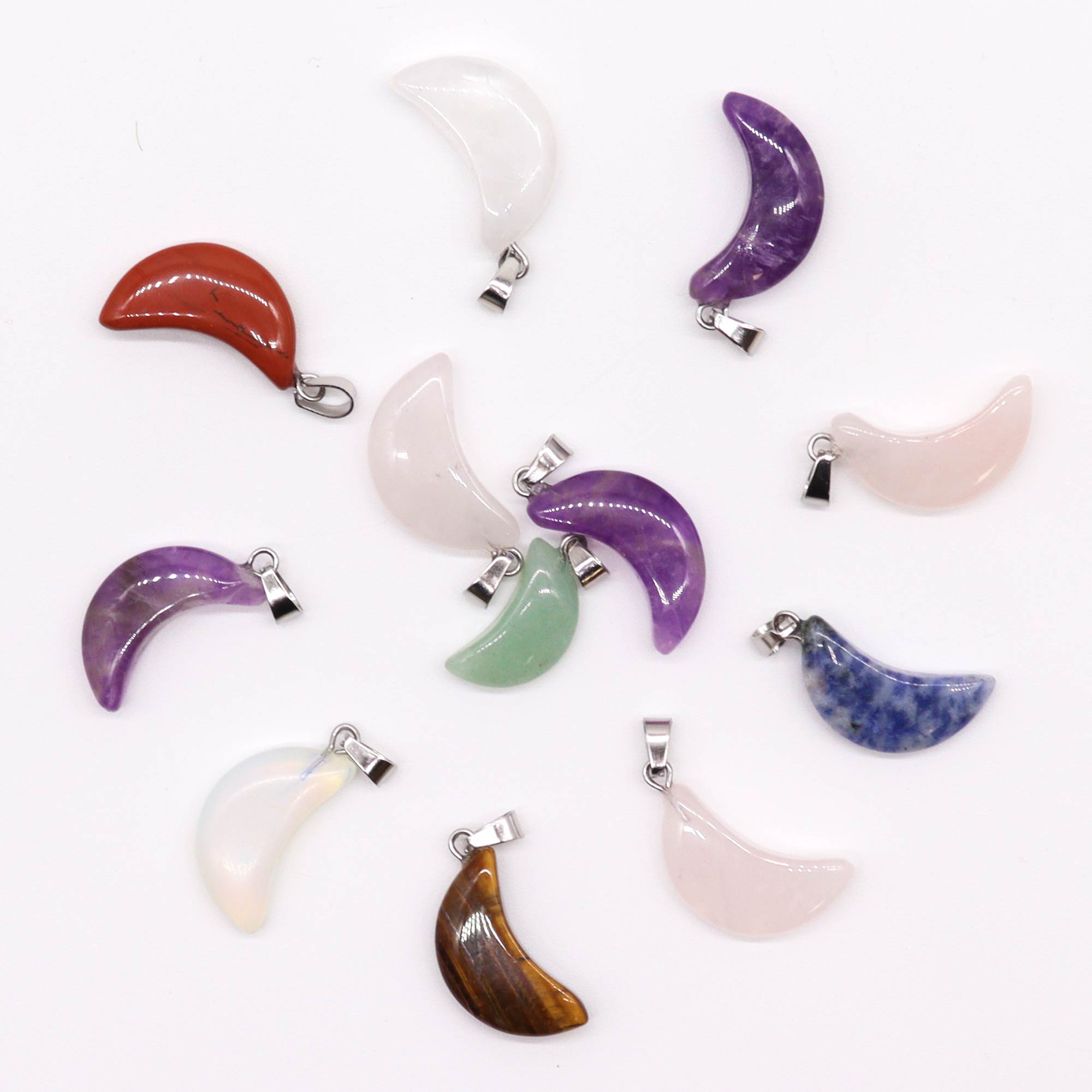 Gemstone Moons Pendants (12 assorted)  20x13mm - 12 Piece (GemPD-20)