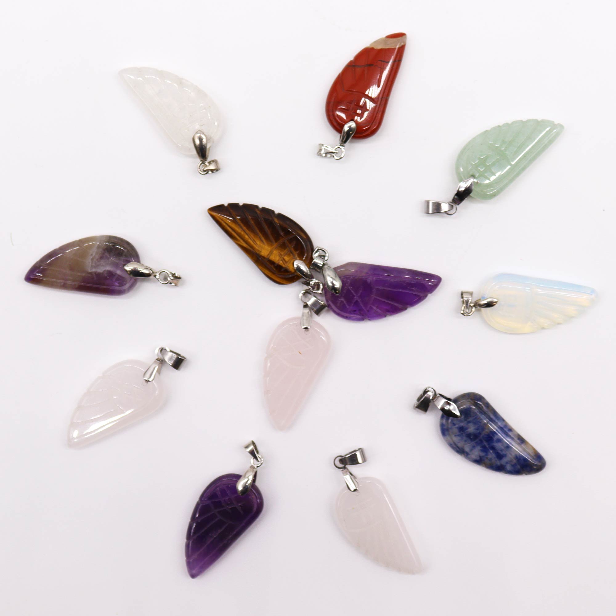 Gemstone Angel Wings Pendants (12 assorted)  28x15mm - 12 Piece (GemPD-21)