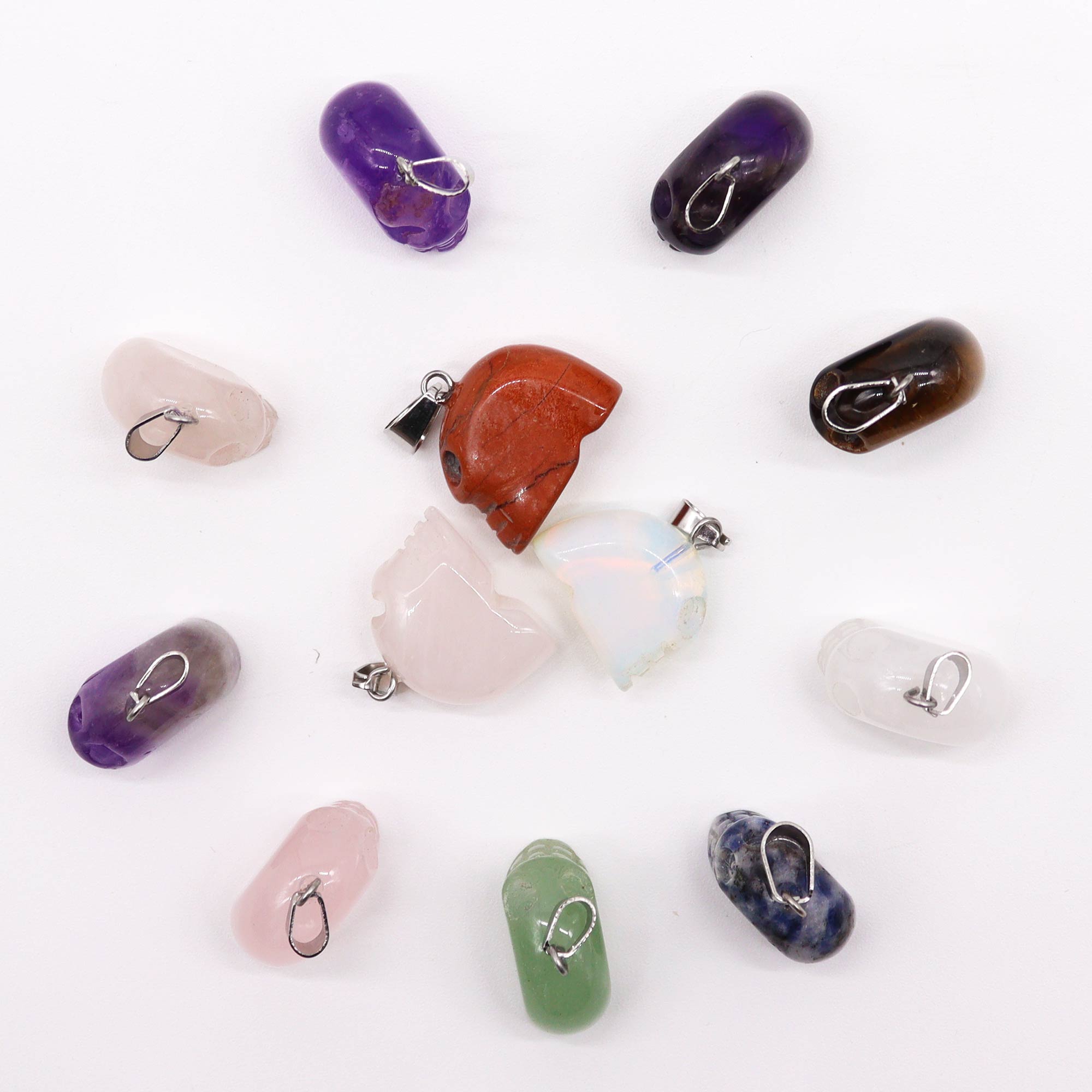 Gemstone Mini Skulls Pendants (12 assorted)  20x15mm - 12 Piece (GemPD-23)