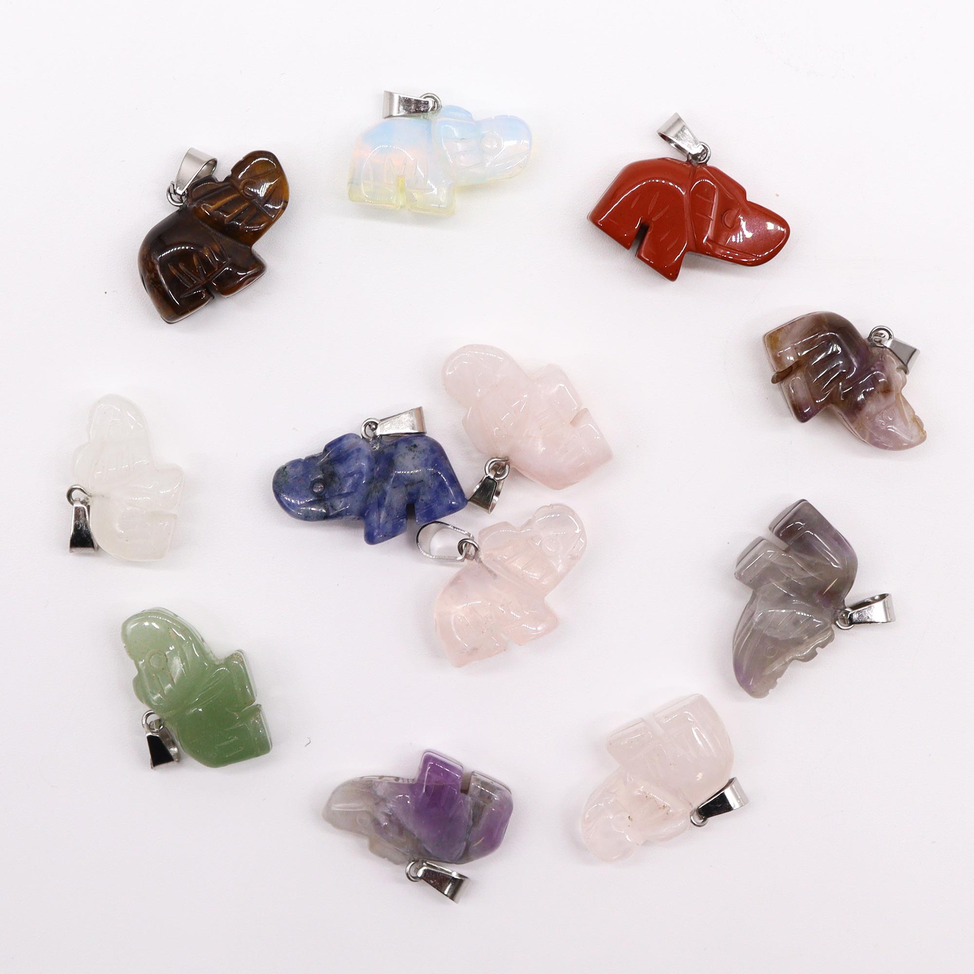 Gemstone Lucky Elephants Pendants (12 assorted)  25x15mm - 12 Piece (GemPD-24)