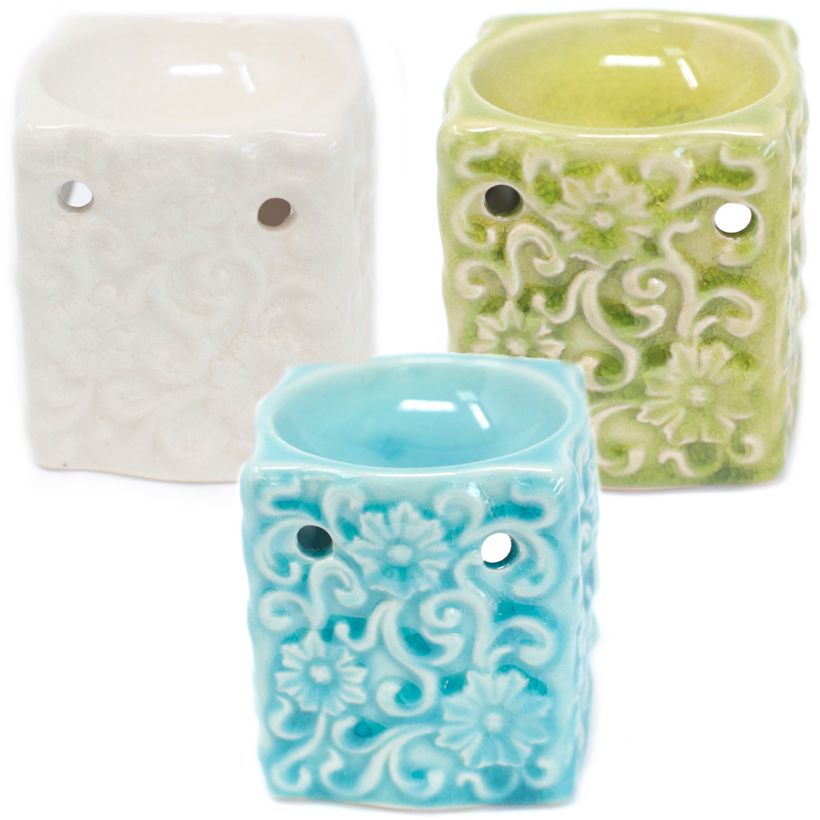 Classic Small Square Floral Oil Burners (aast) - 1 Piece (OBCS-06DS)