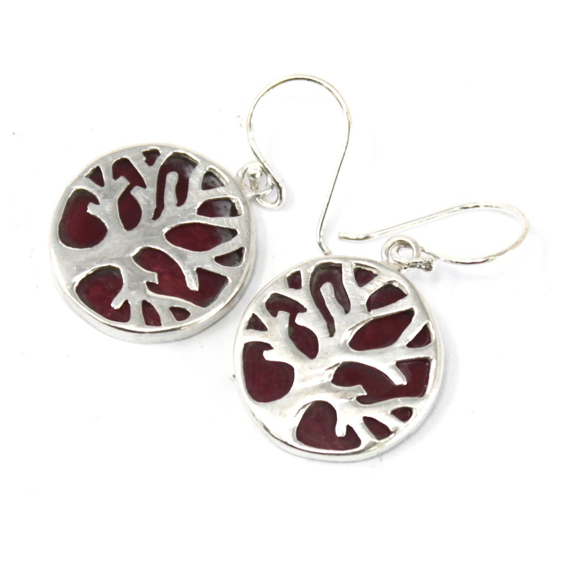 Tree of Life Silver Earrings 15mm - Coral Effect - 1 Piece (TOLSP-07)