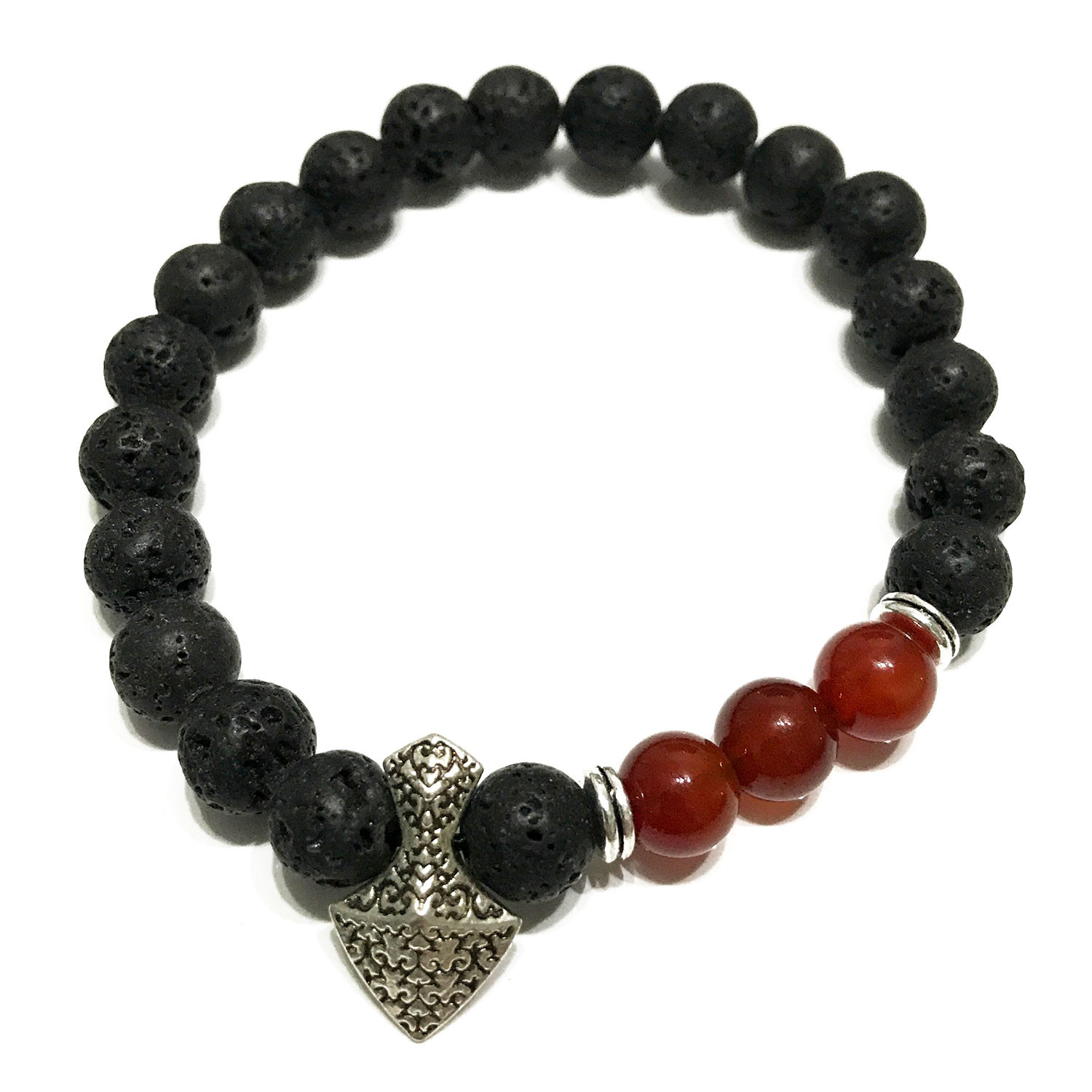 Lava Stone Bracelet - Axe-head Carnelian - 1 Piece (LavaSB-08)
