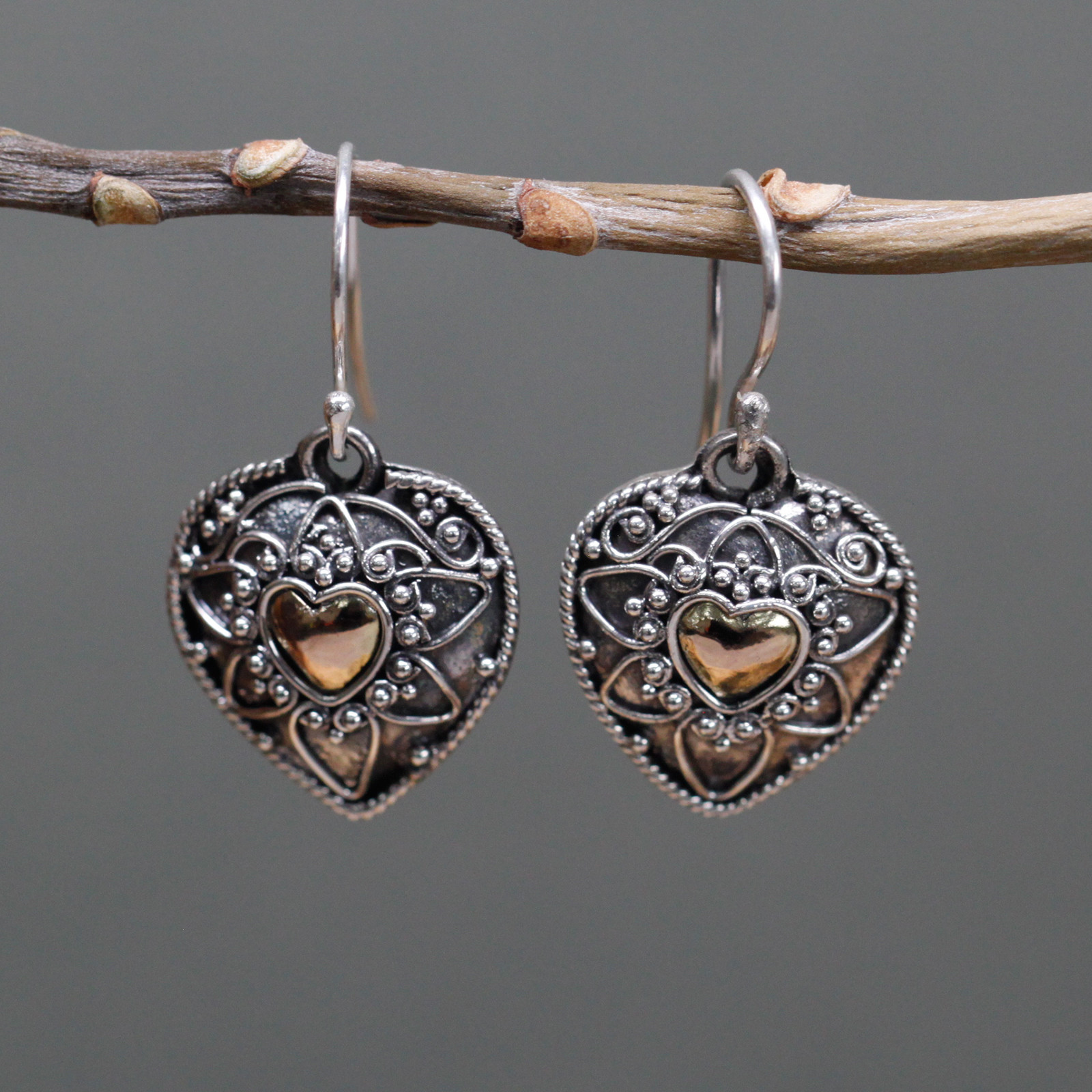 Silver & Gold Earring - Mandala Hearts - 1 Piece (SGJ-06)