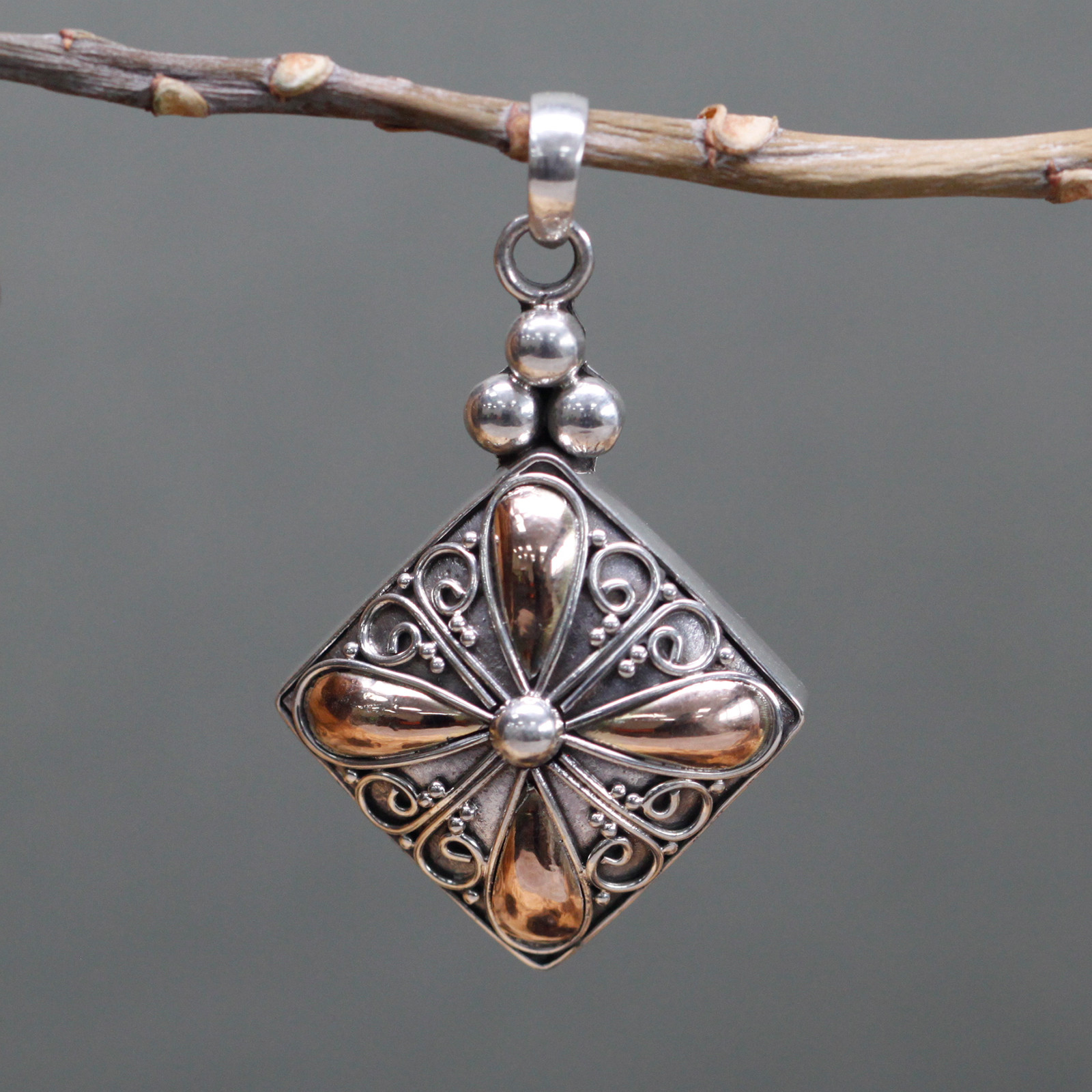 Silver & Gold Pendant - Square Drop - 1 Piece (SGJ-09)